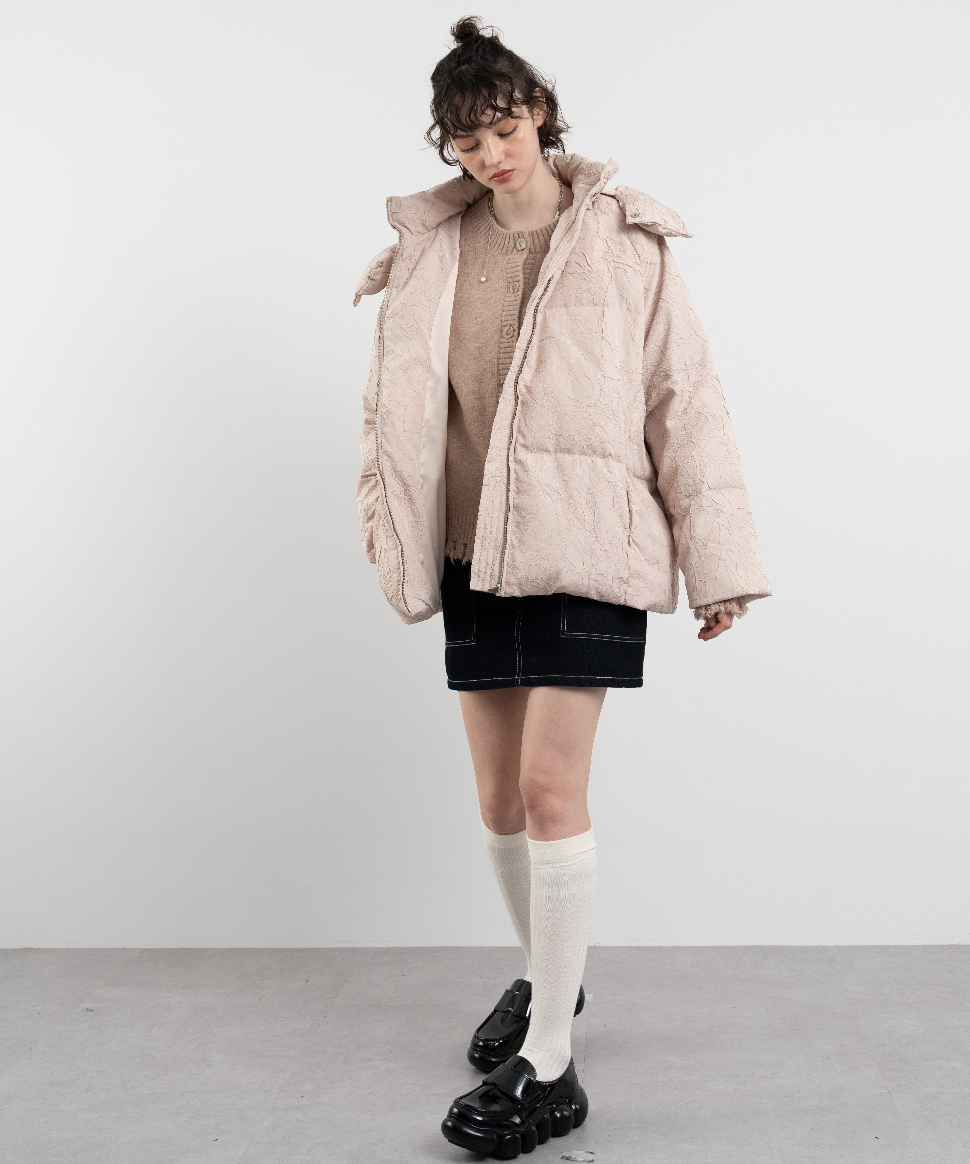 Puffy Jacquard Hooded Down Jacket