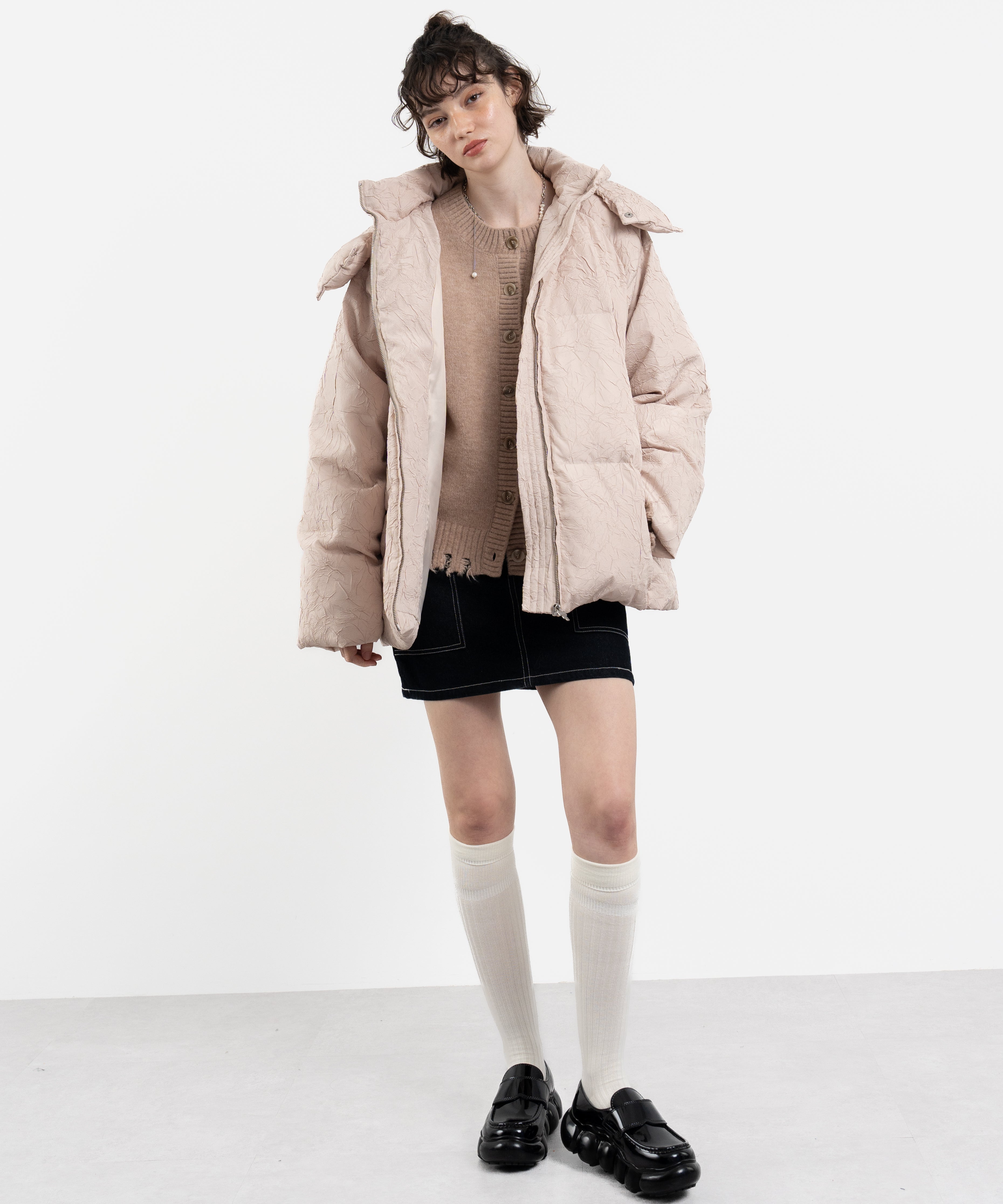 Puffy Jacquard Hooded Down Jacket