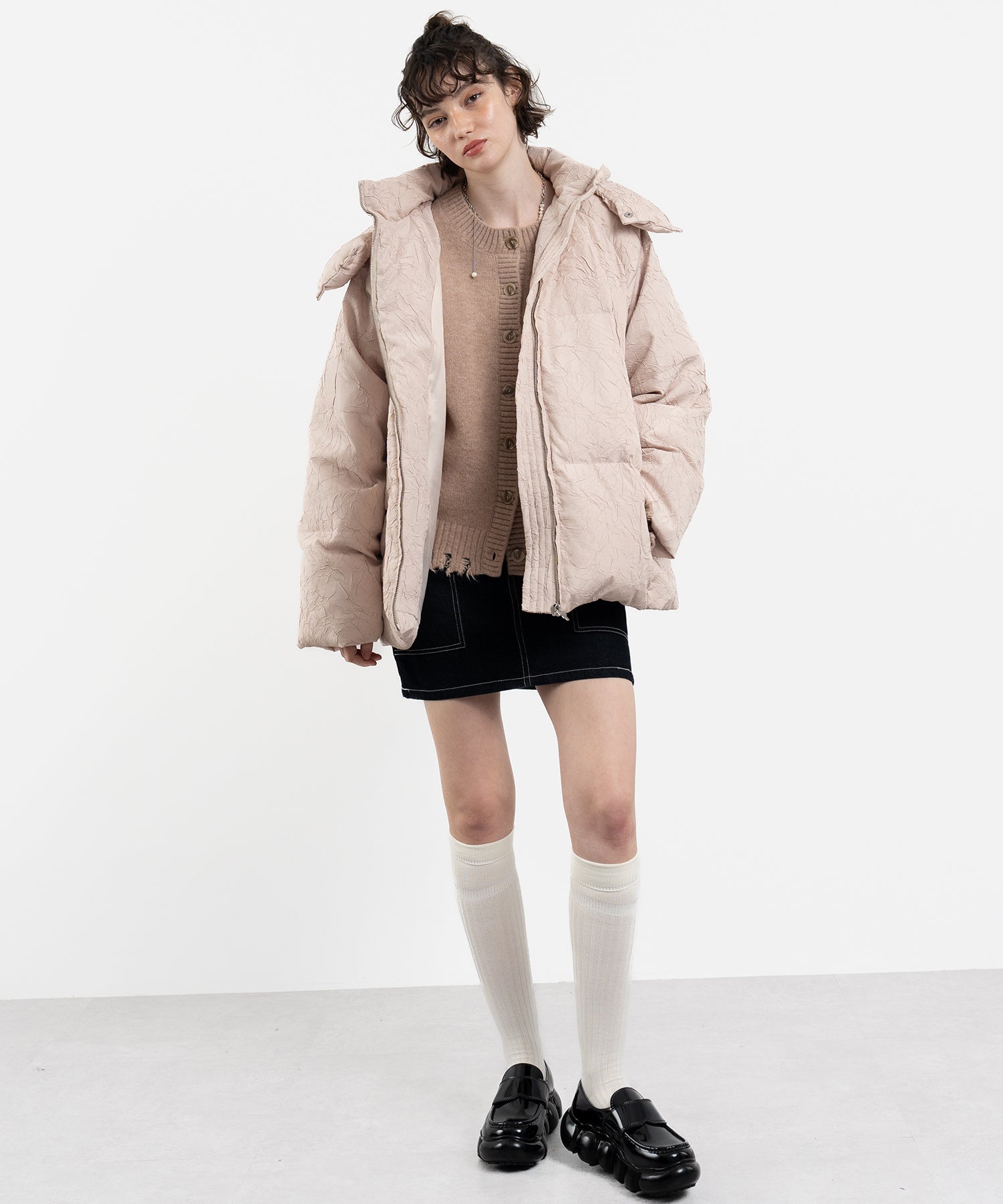 Puffy Jacquard Hooded Down Jacket