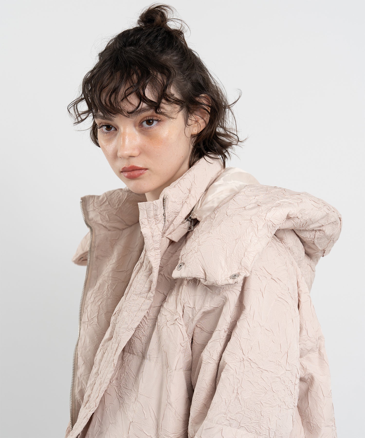 Puffy Jacquard Hooded Down Jacket