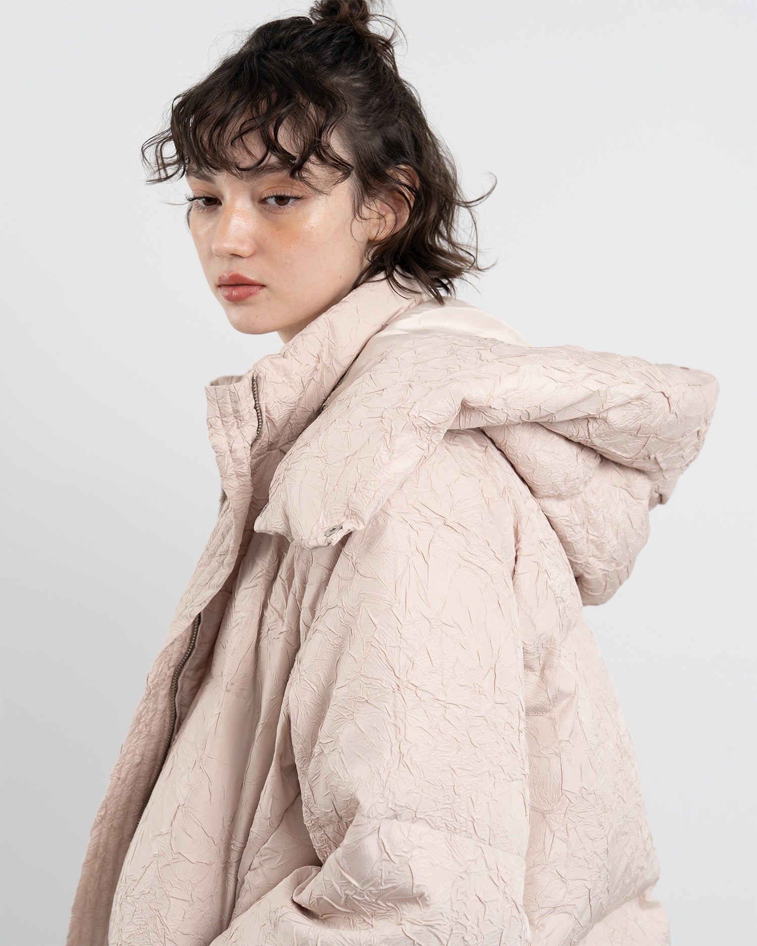 Puffy Jacquard Hooded Down Jacket