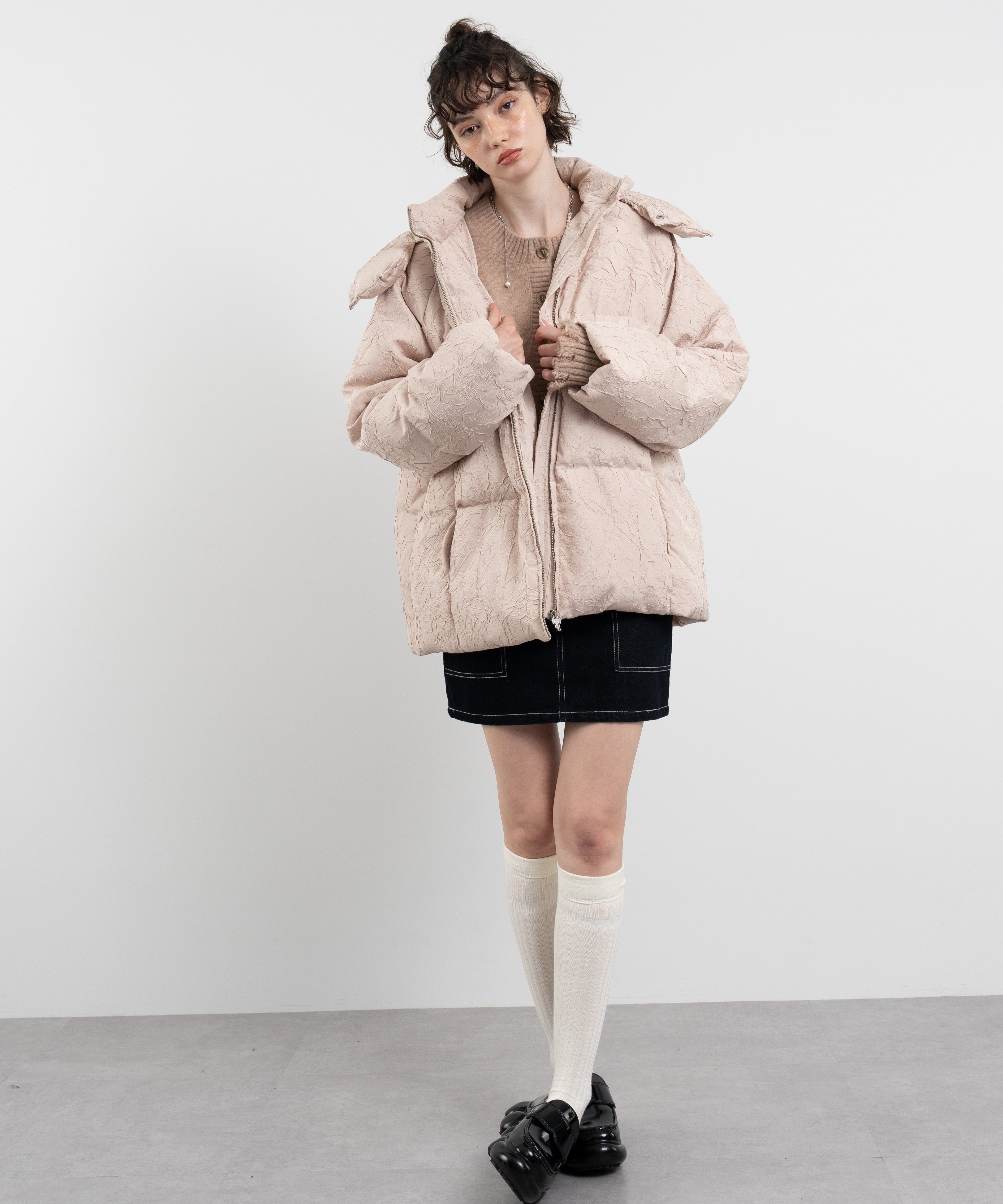 Puffy Jacquard Hooded Down Jacket