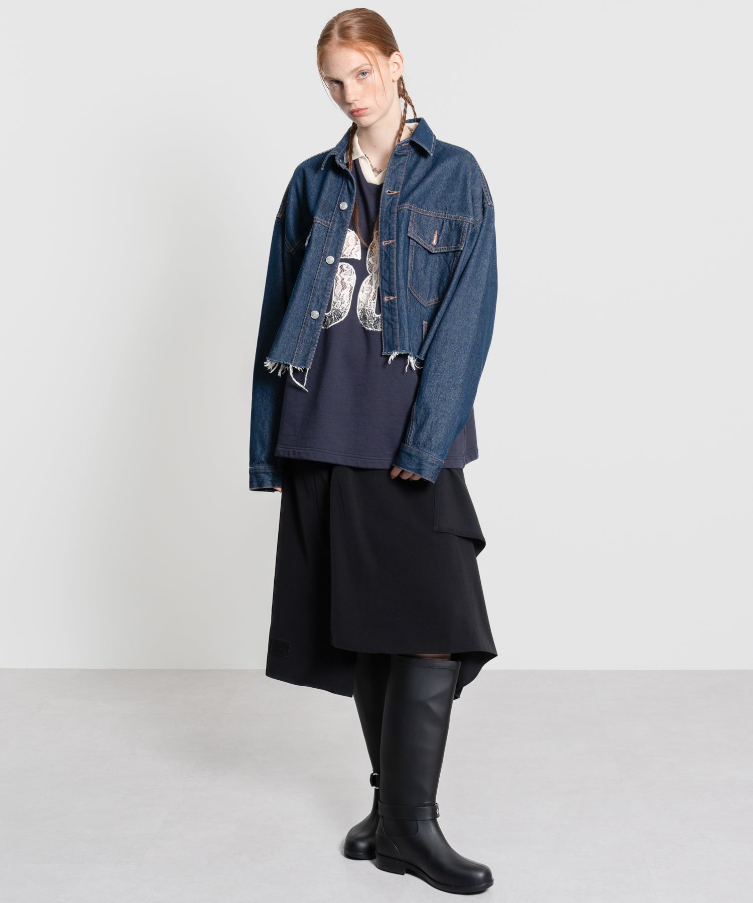 Lace Embroidery Oversized V-Neck Sweatshirt