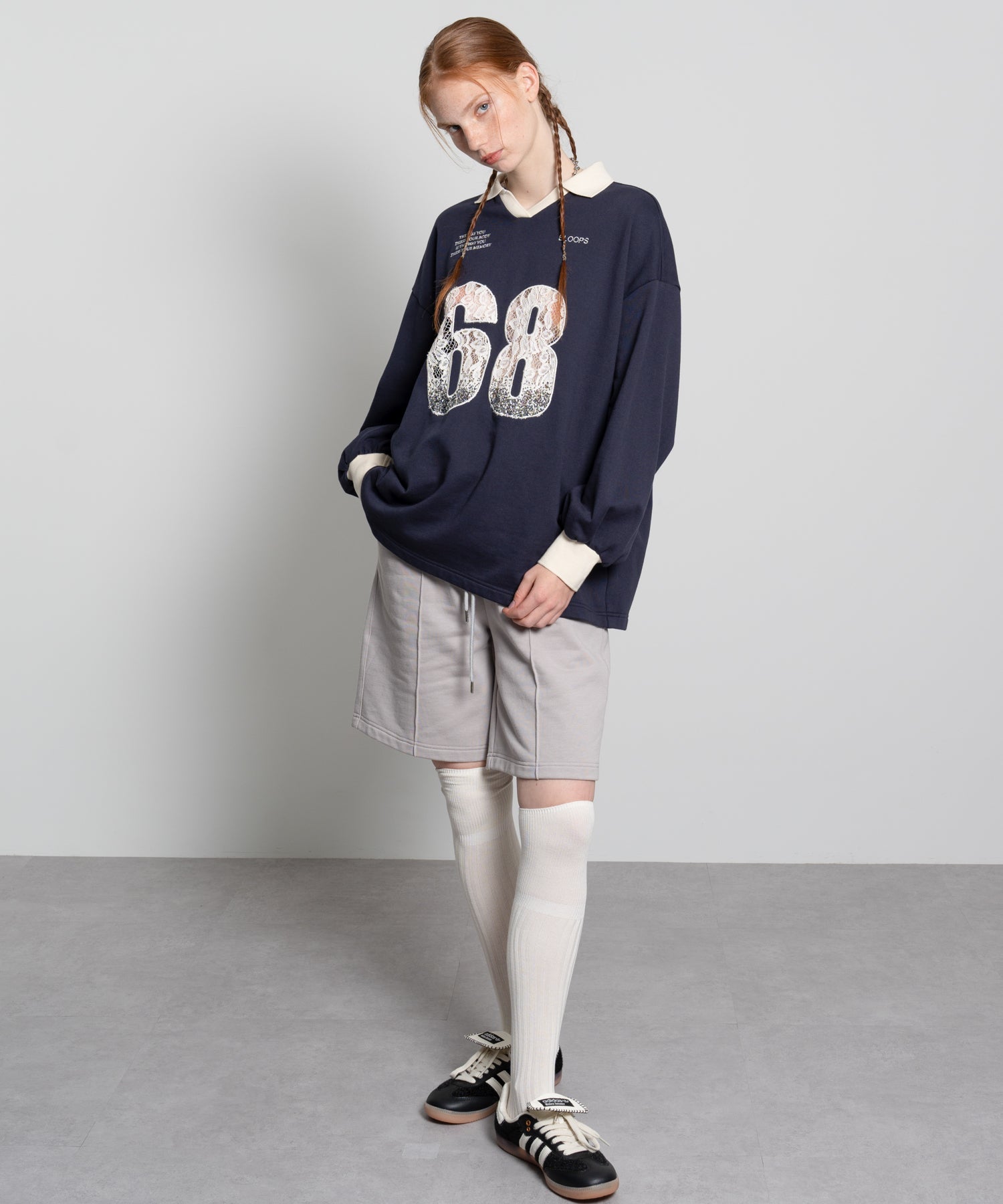 Lace Embroidery Oversized V-Neck Sweatshirt