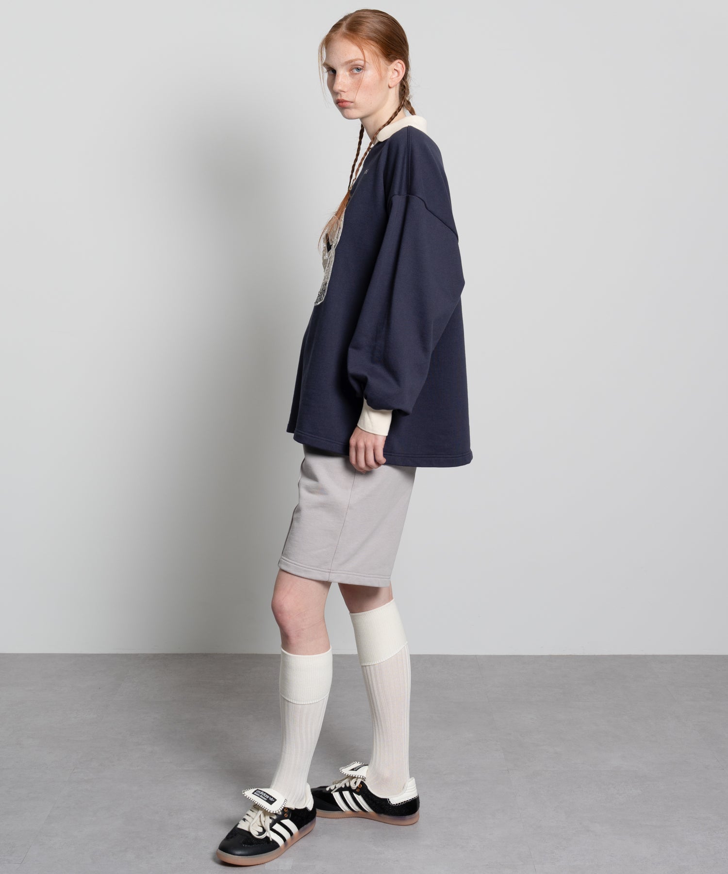 Lace Embroidery Oversized V-Neck Sweatshirt