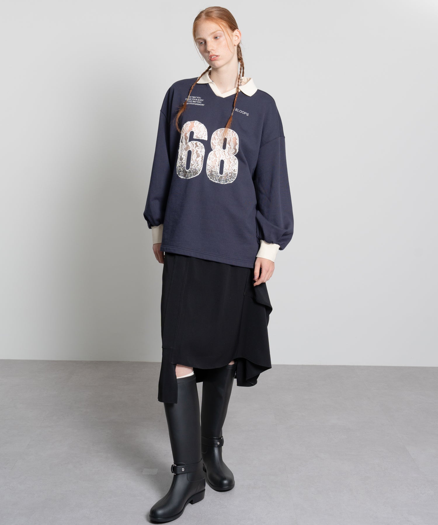 Lace Embroidery Oversized V-Neck Sweatshirt