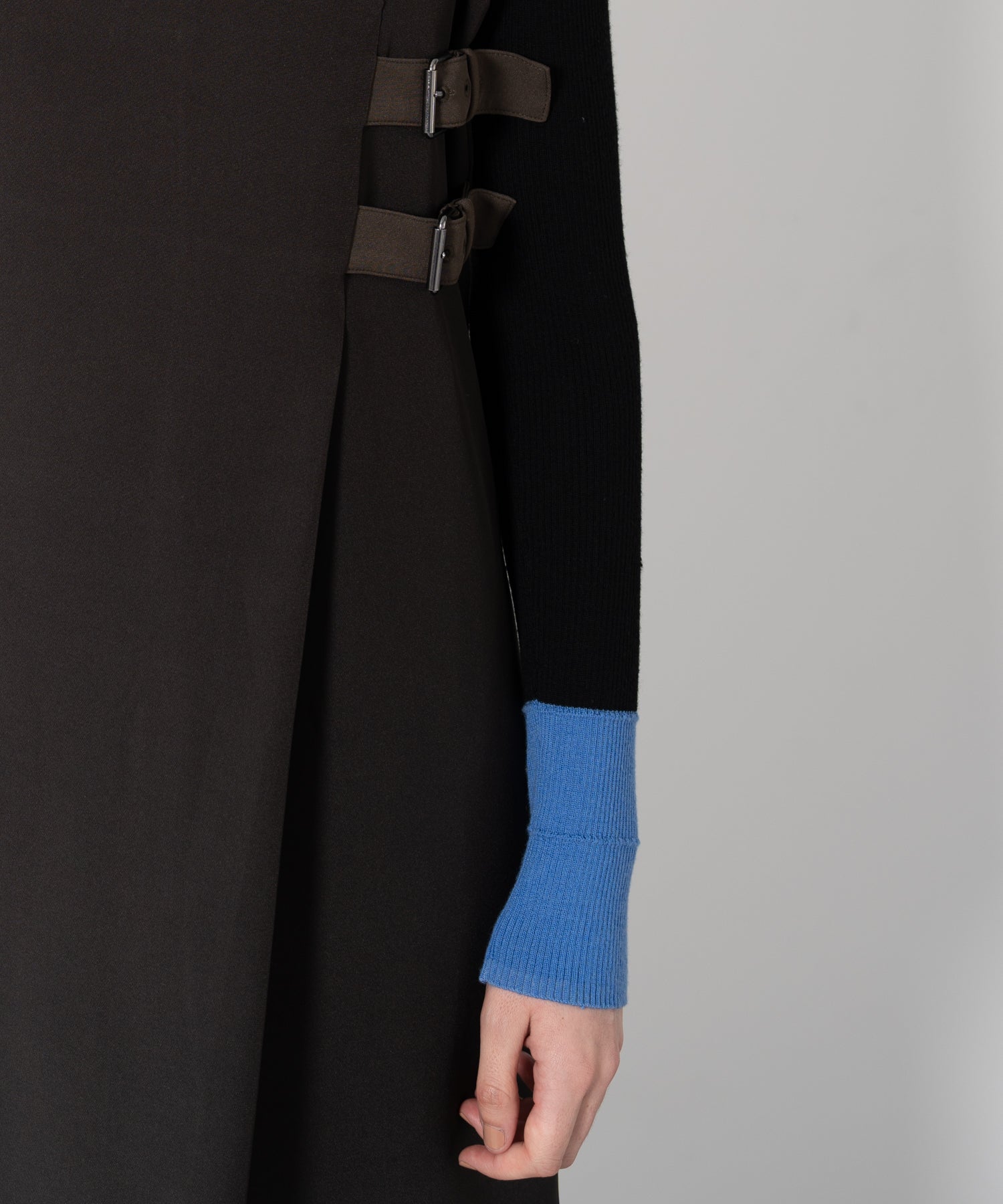 Color Block Rib Knit High Neck Wool Top