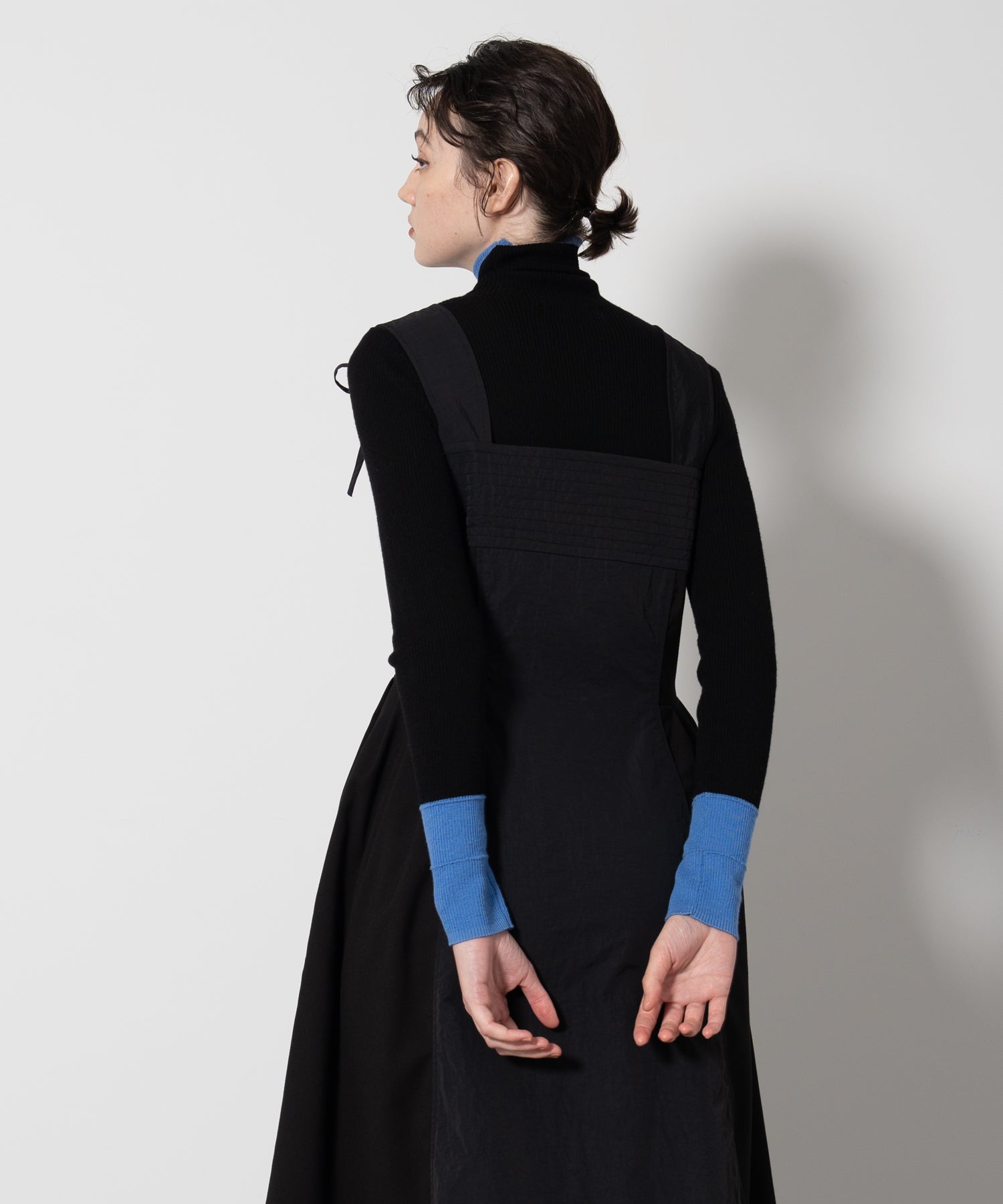 Color Block Rib Knit High Neck Wool Top