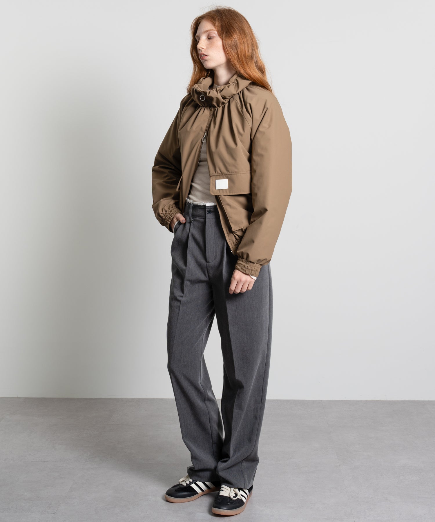 Gathered Collar Quilted Jacket