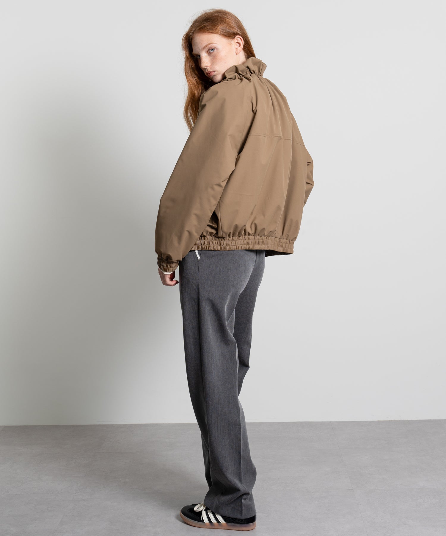 Gathered Collar Quilted Jacket