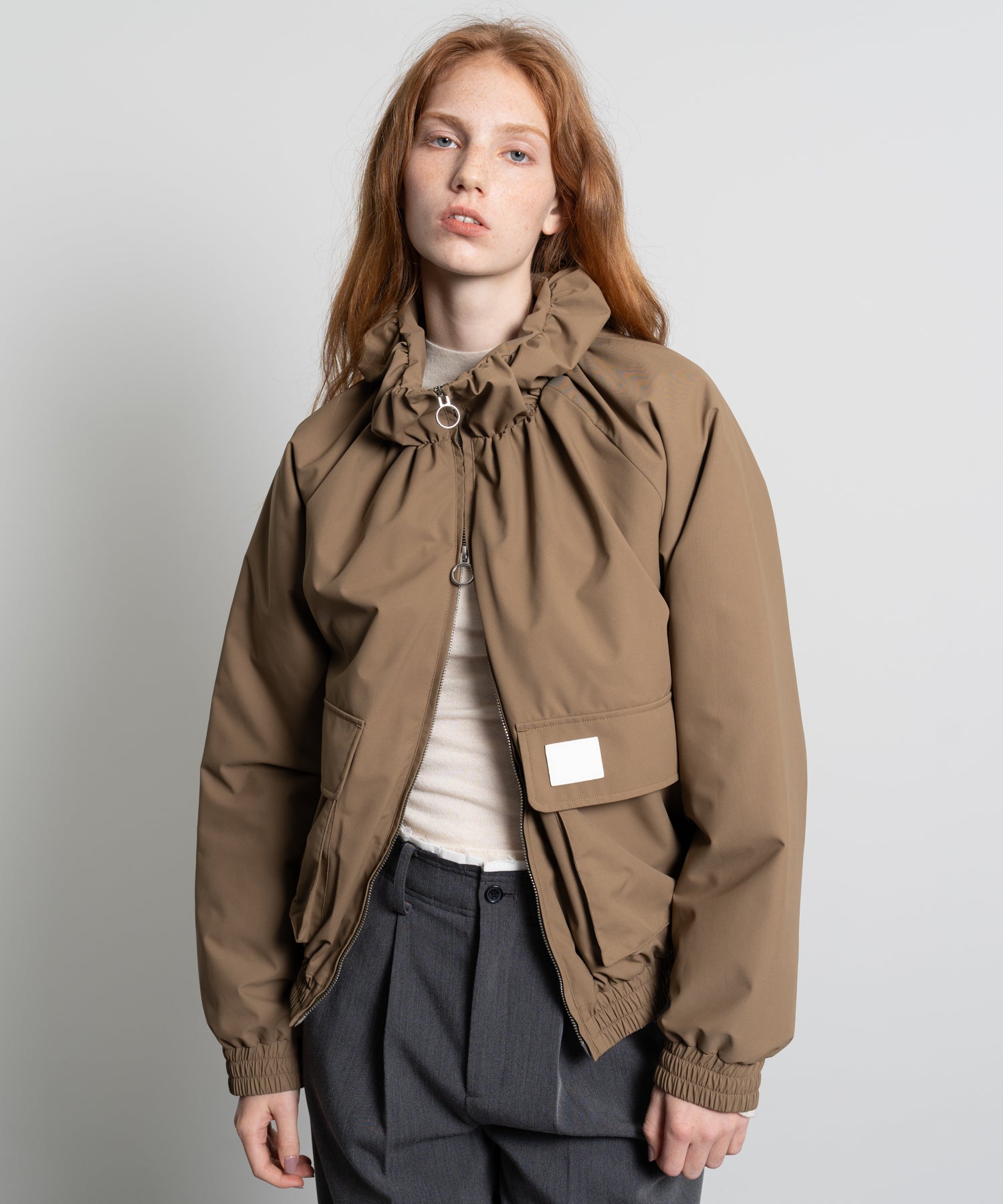 Gathered Collar Quilted Jacket