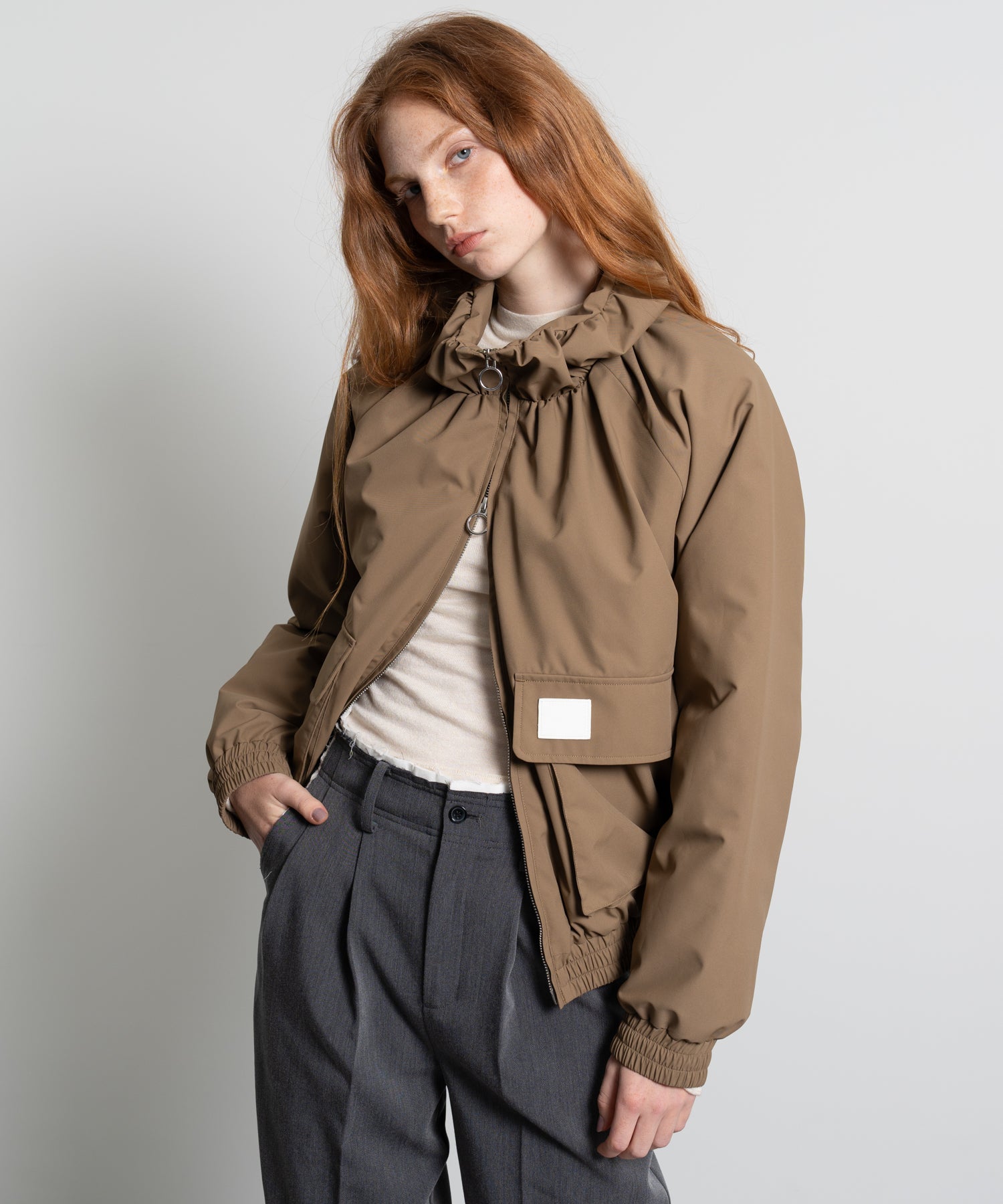 Gathered Collar Quilted Jacket