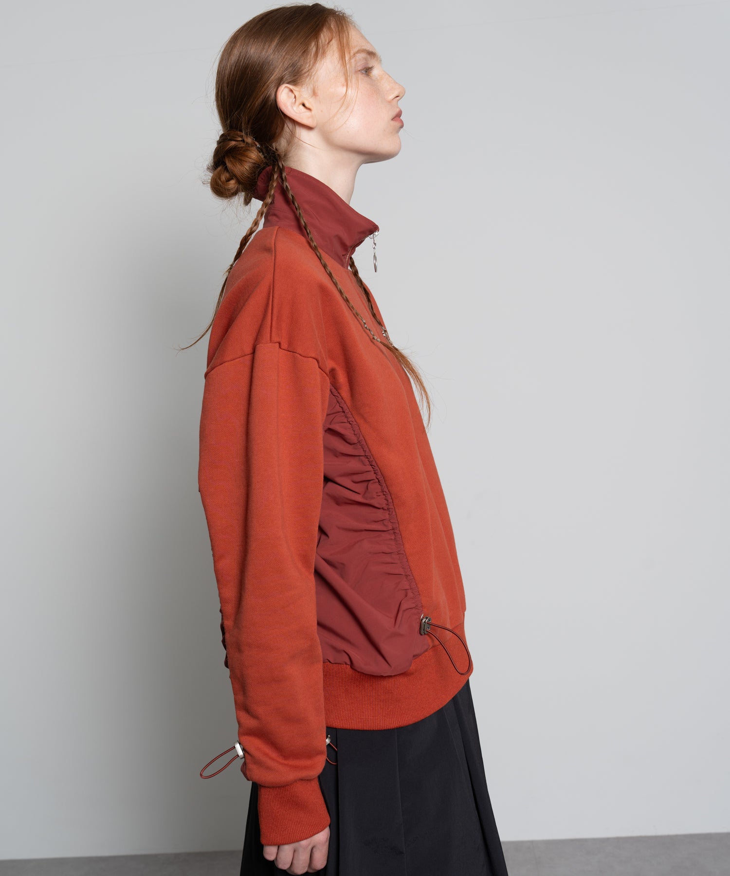 Gathered Sleeve Half-Zip Pullover