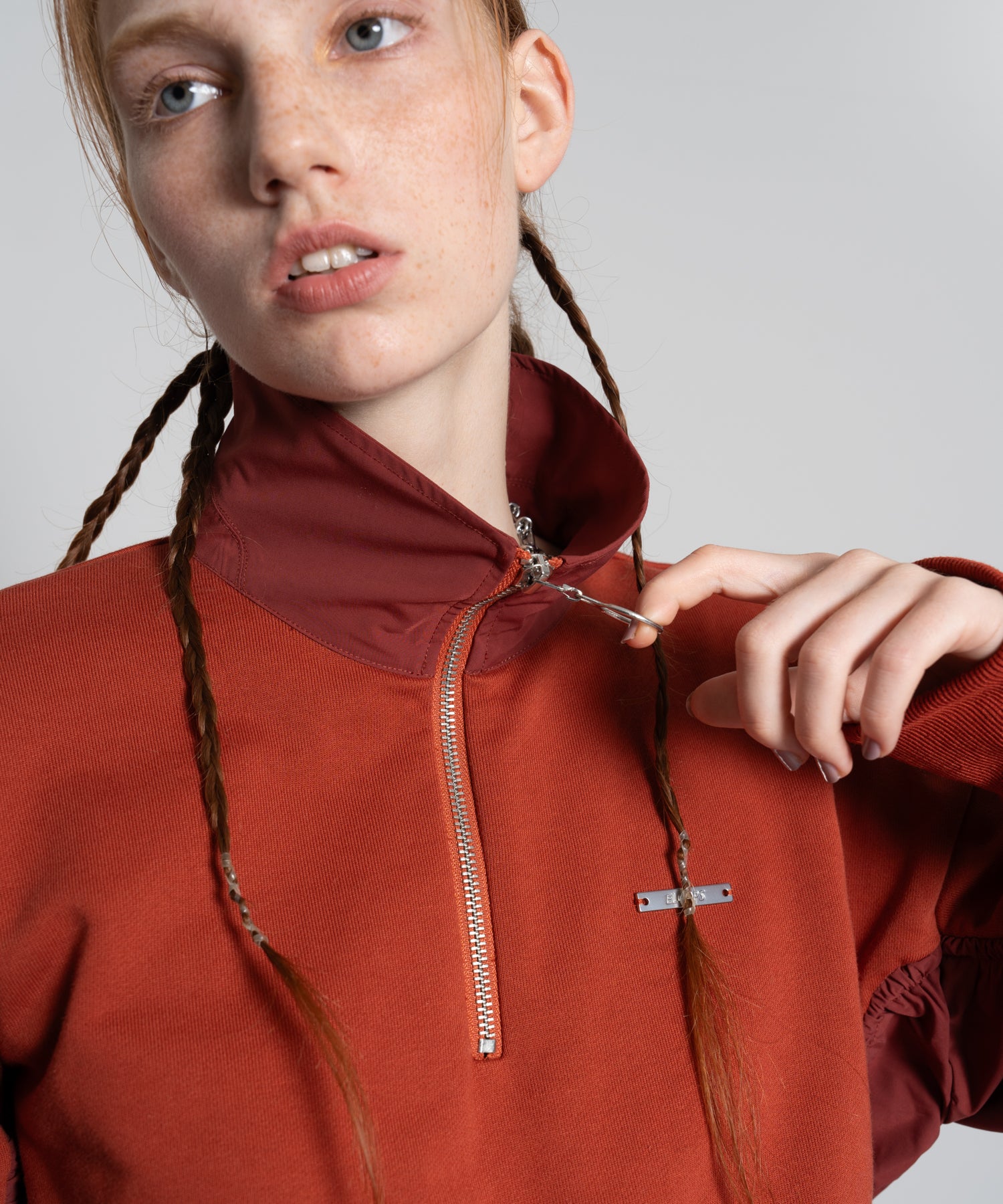 Gathered Sleeve Half-Zip Pullover