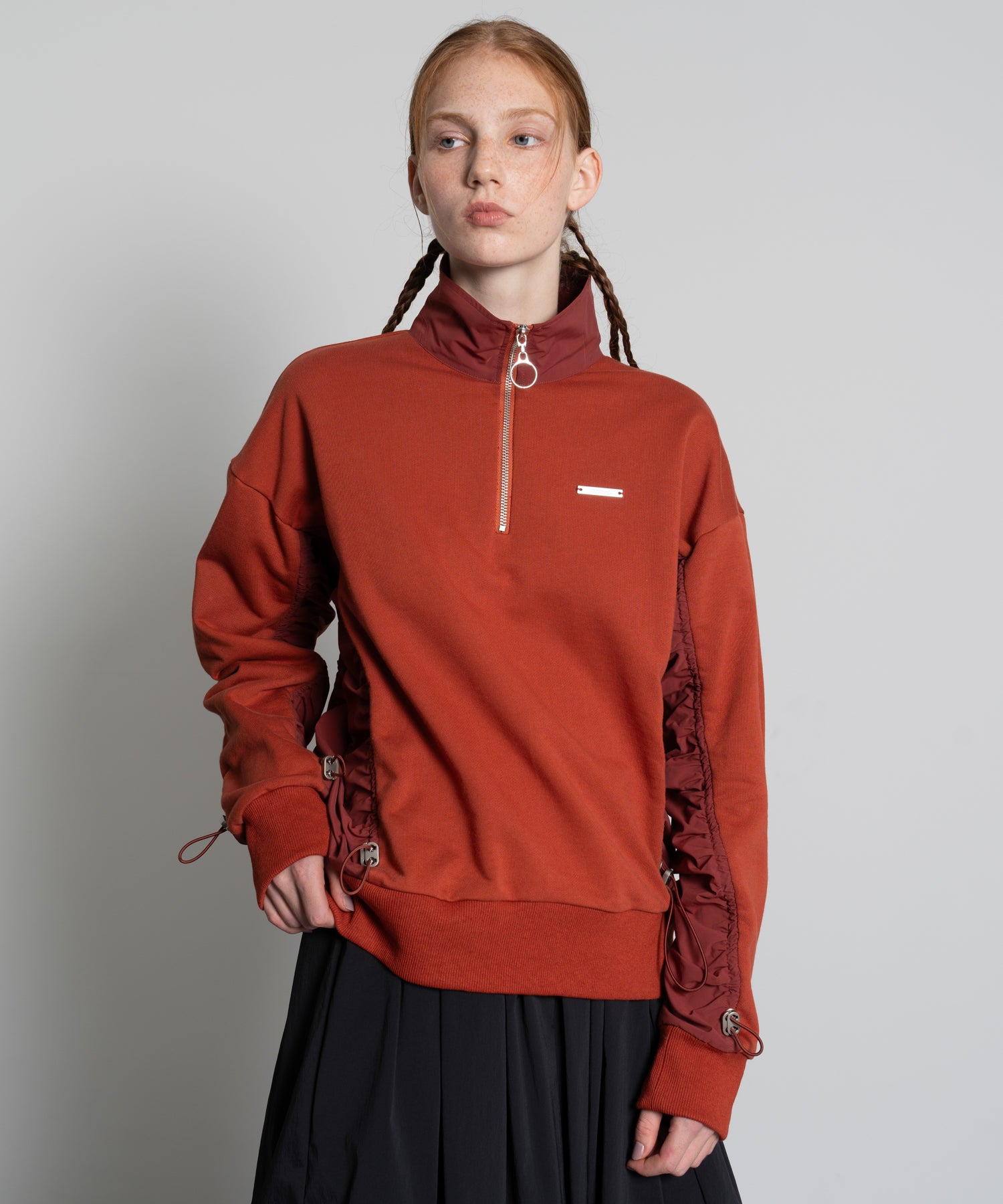 Gathered Sleeve Half-Zip Pullover
