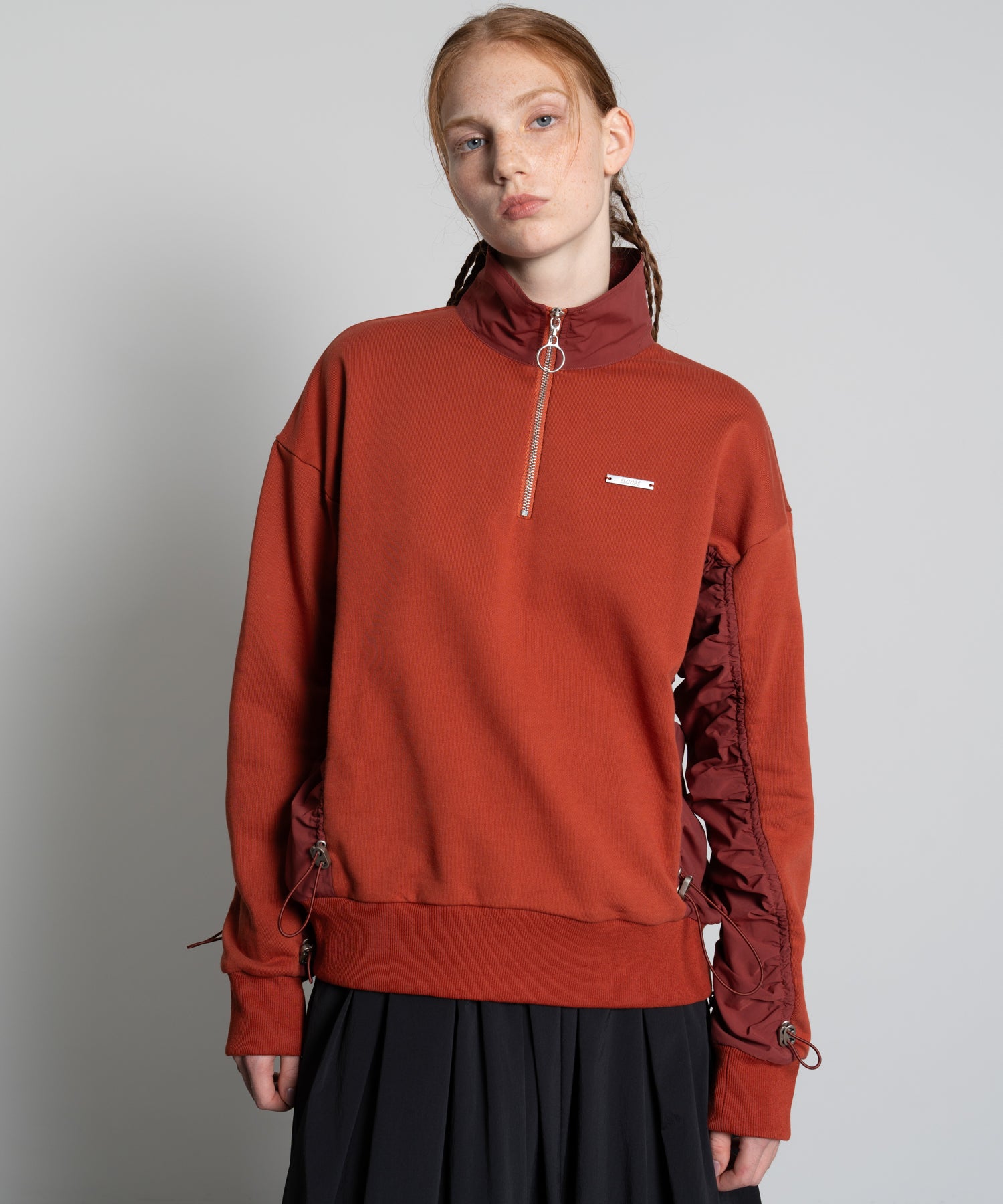 Gathered Sleeve Half-Zip Pullover
