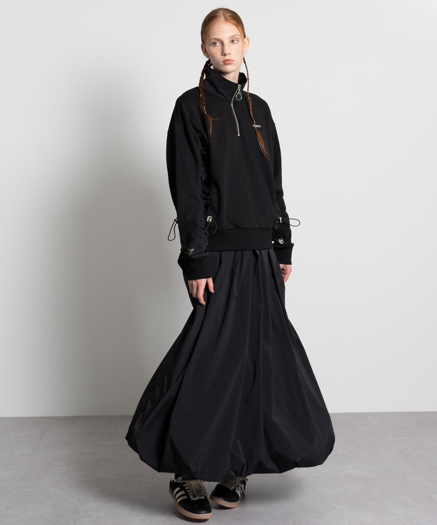 Gathered Sleeve Half-Zip Pullover