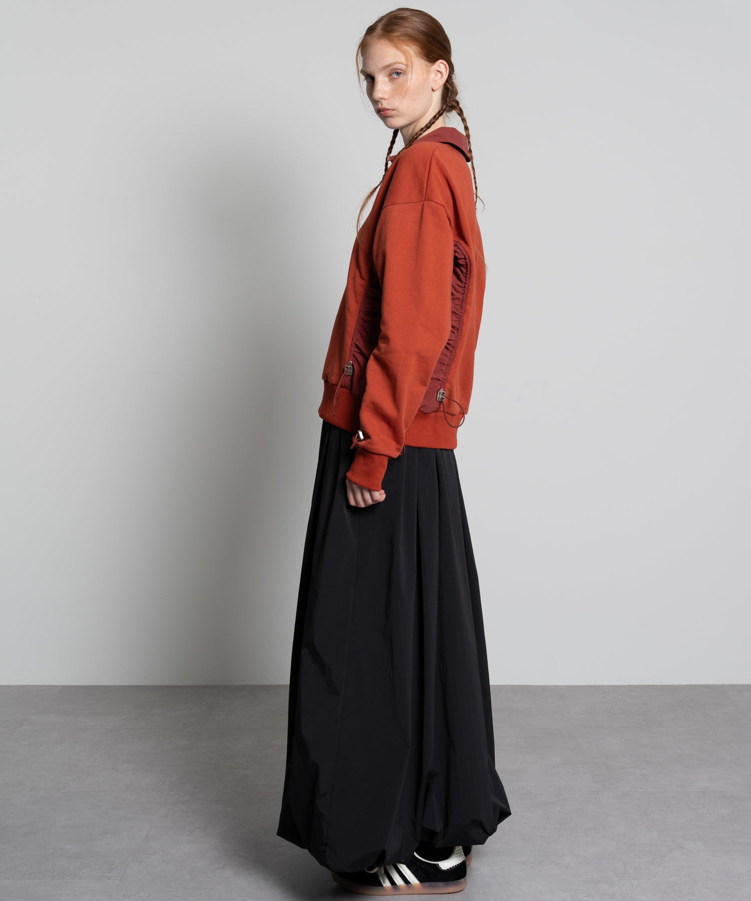 Gathered Sleeve Half-Zip Pullover