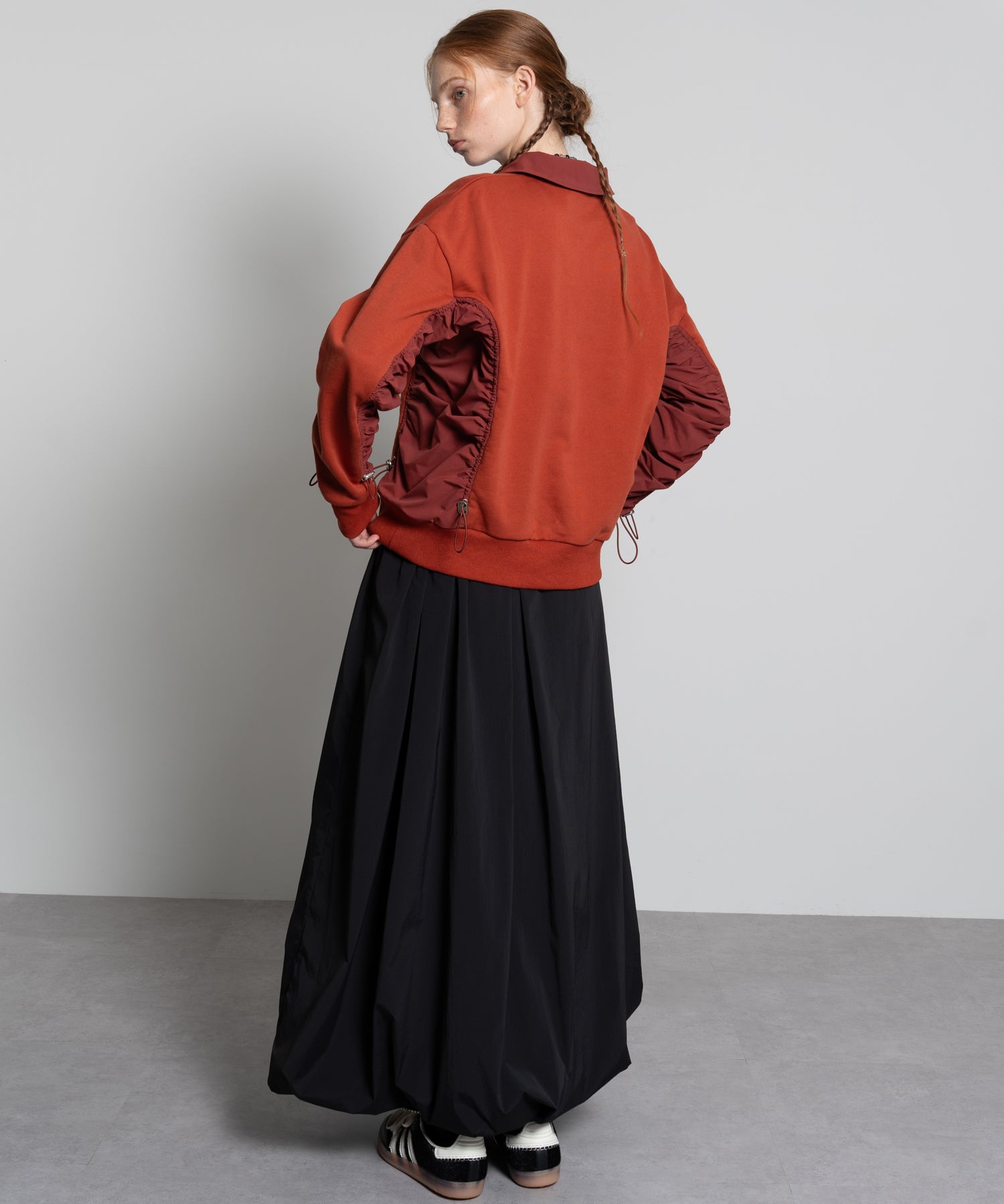 Gathered Sleeve Half-Zip Pullover