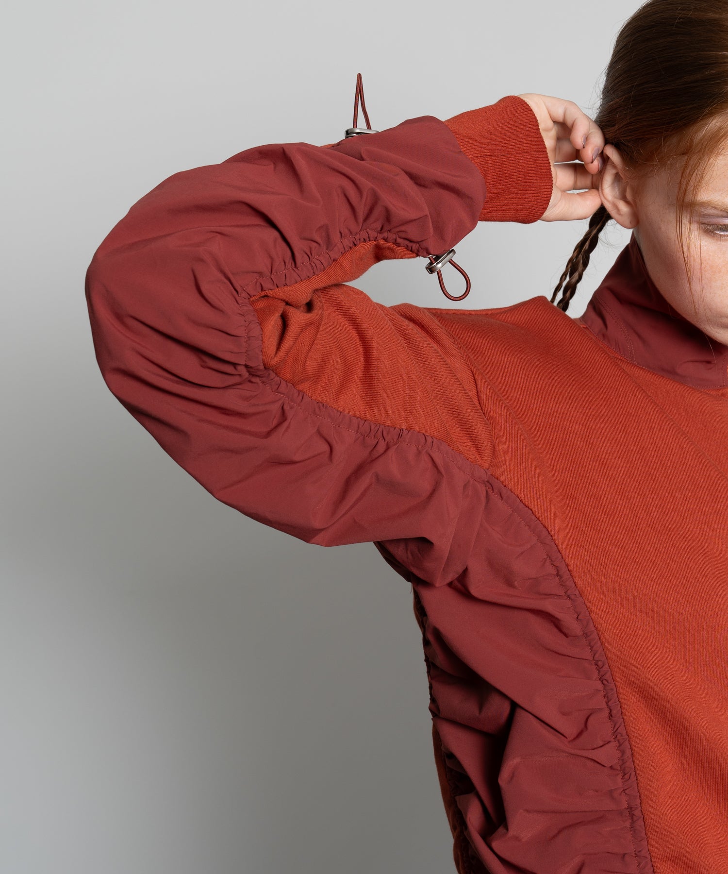 Gathered Sleeve Half-Zip Pullover