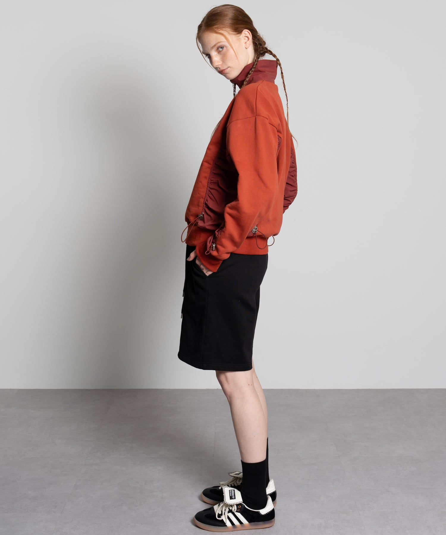 Gathered Sleeve Half-Zip Pullover