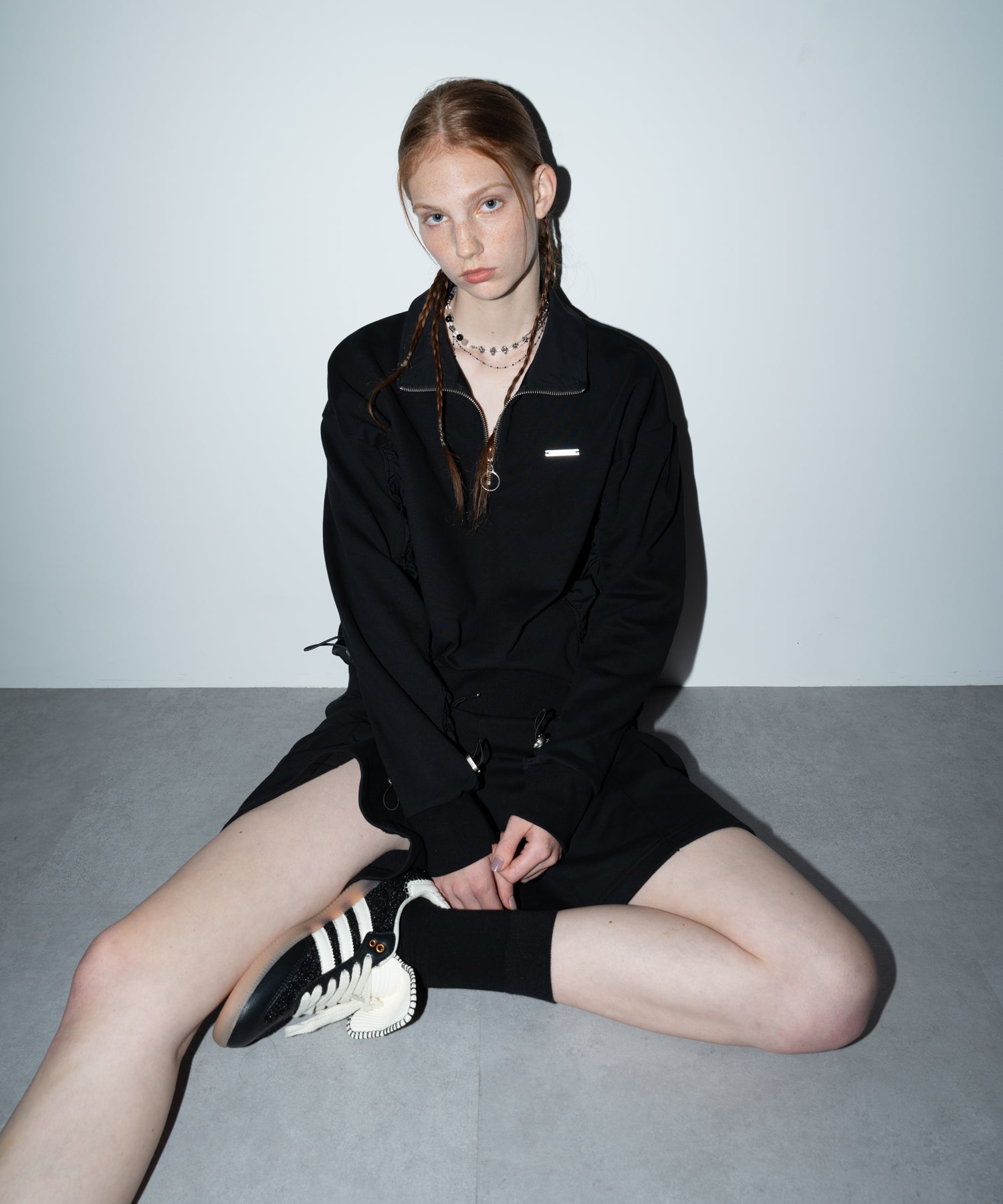 Gathered Sleeve Half-Zip Pullover