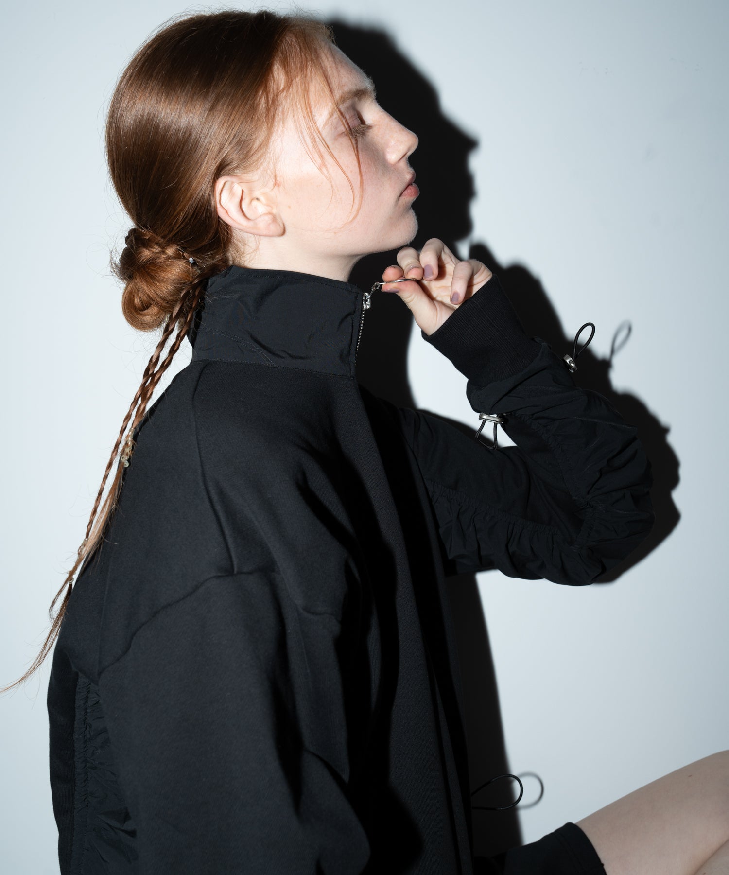 Gathered Sleeve Half-Zip Pullover