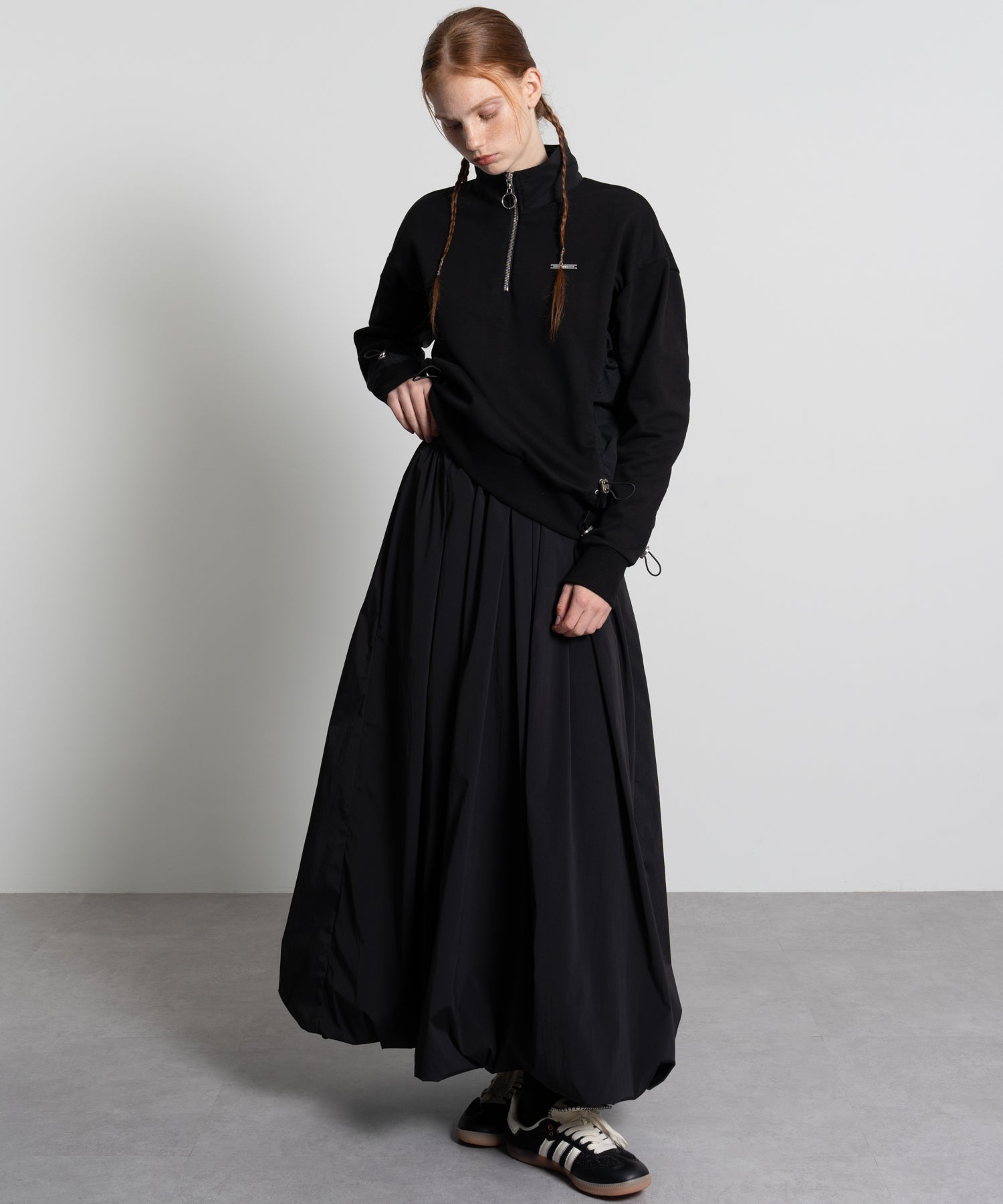Gathered Sleeve Half-Zip Pullover