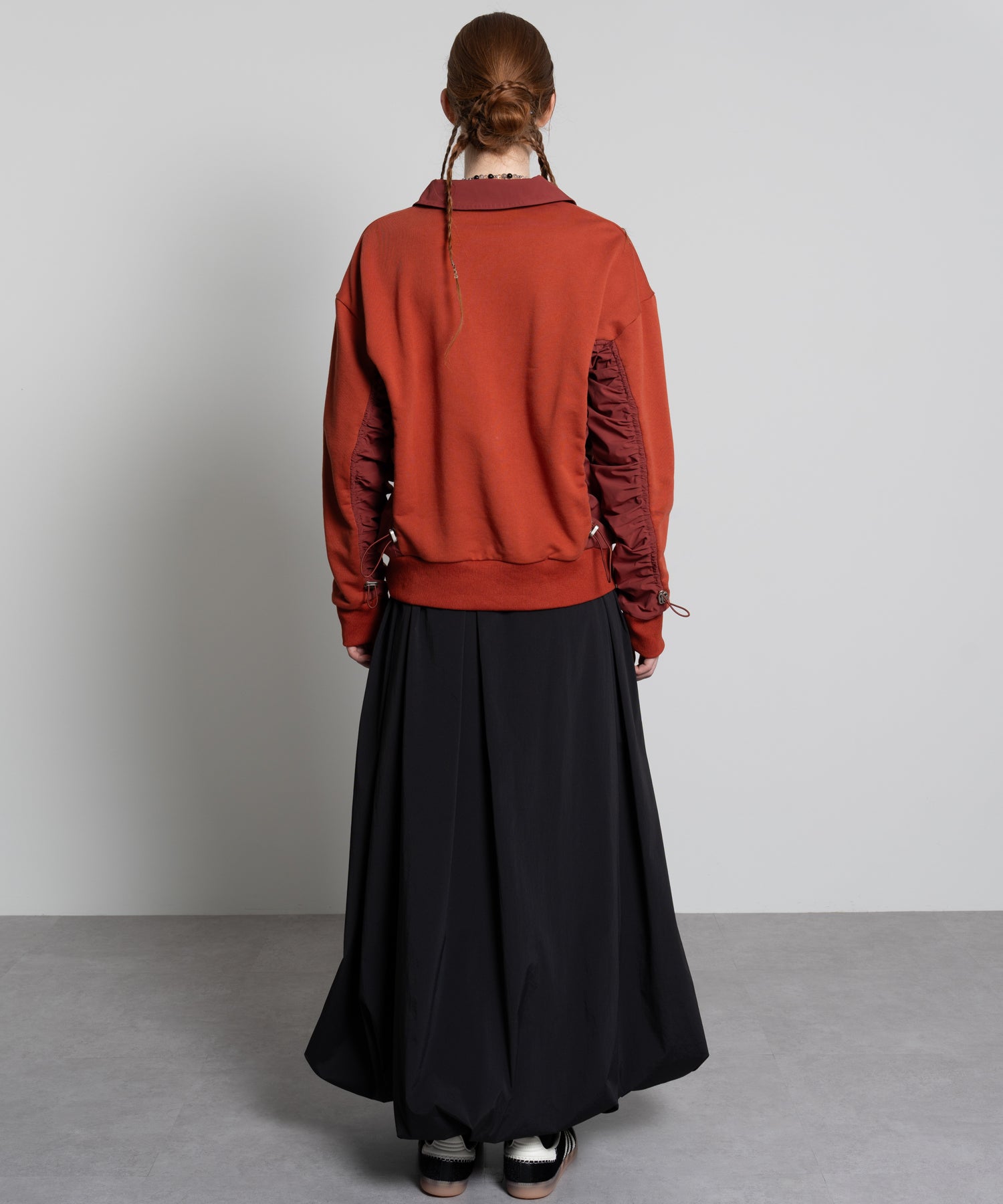 Gathered Sleeve Half-Zip Pullover