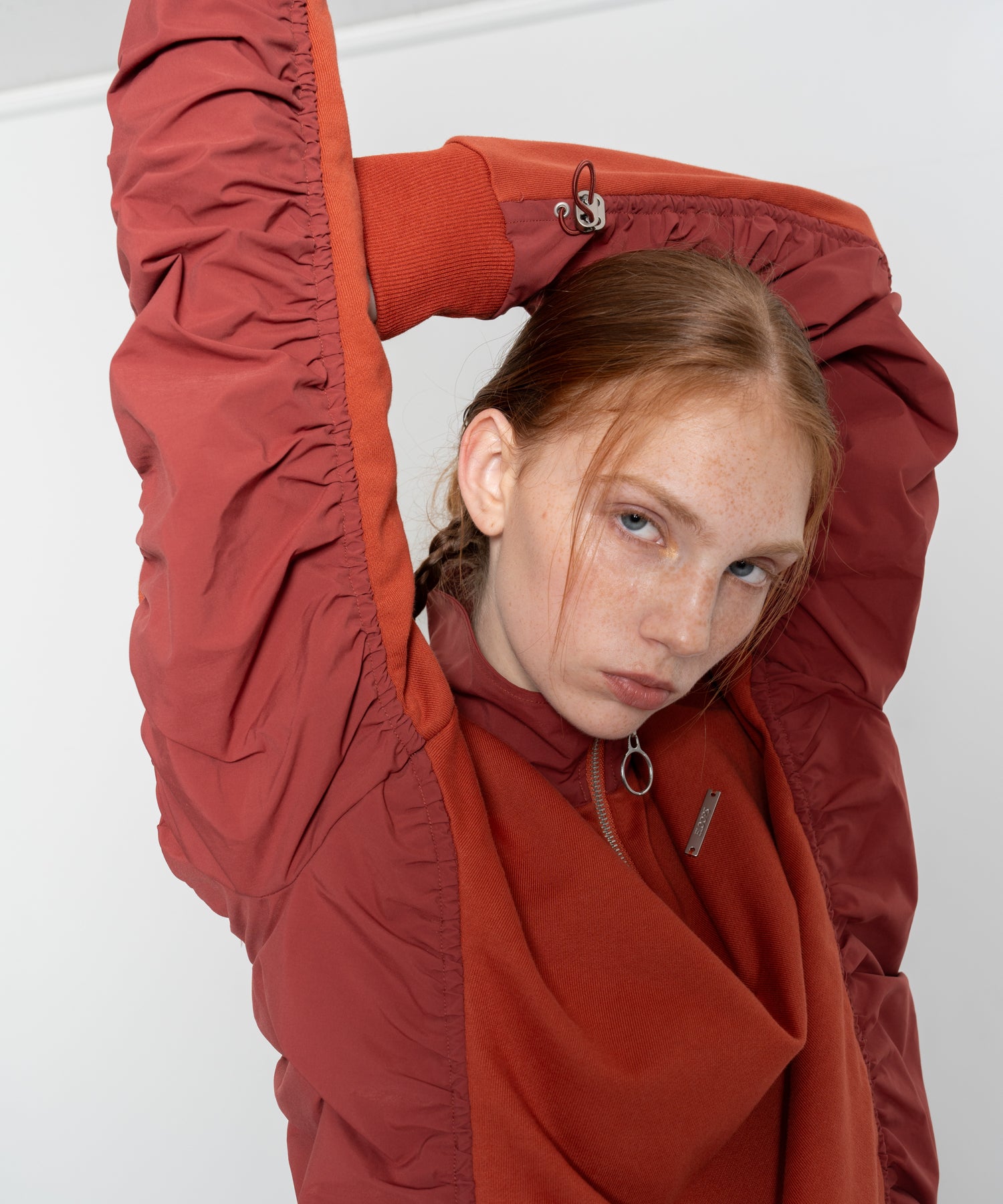 Gathered Sleeve Half-Zip Pullover