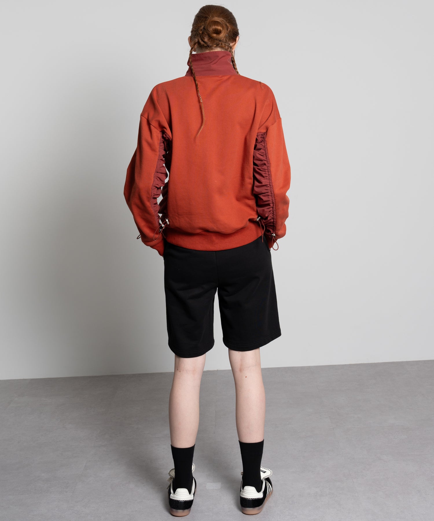 Gathered Sleeve Half-Zip Pullover