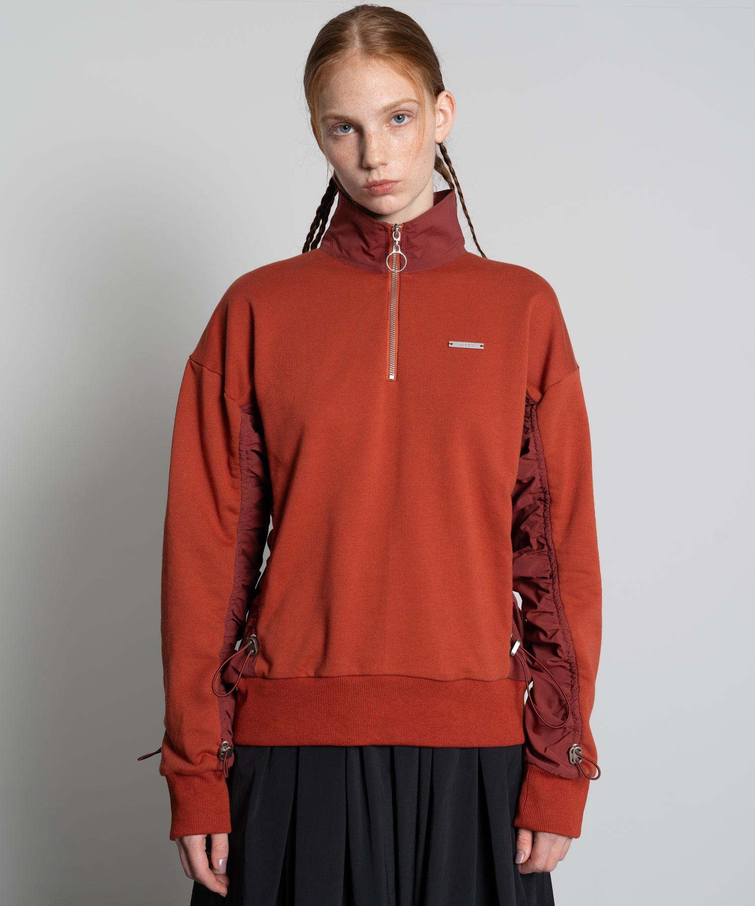 Gathered Sleeve Half-Zip Pullover