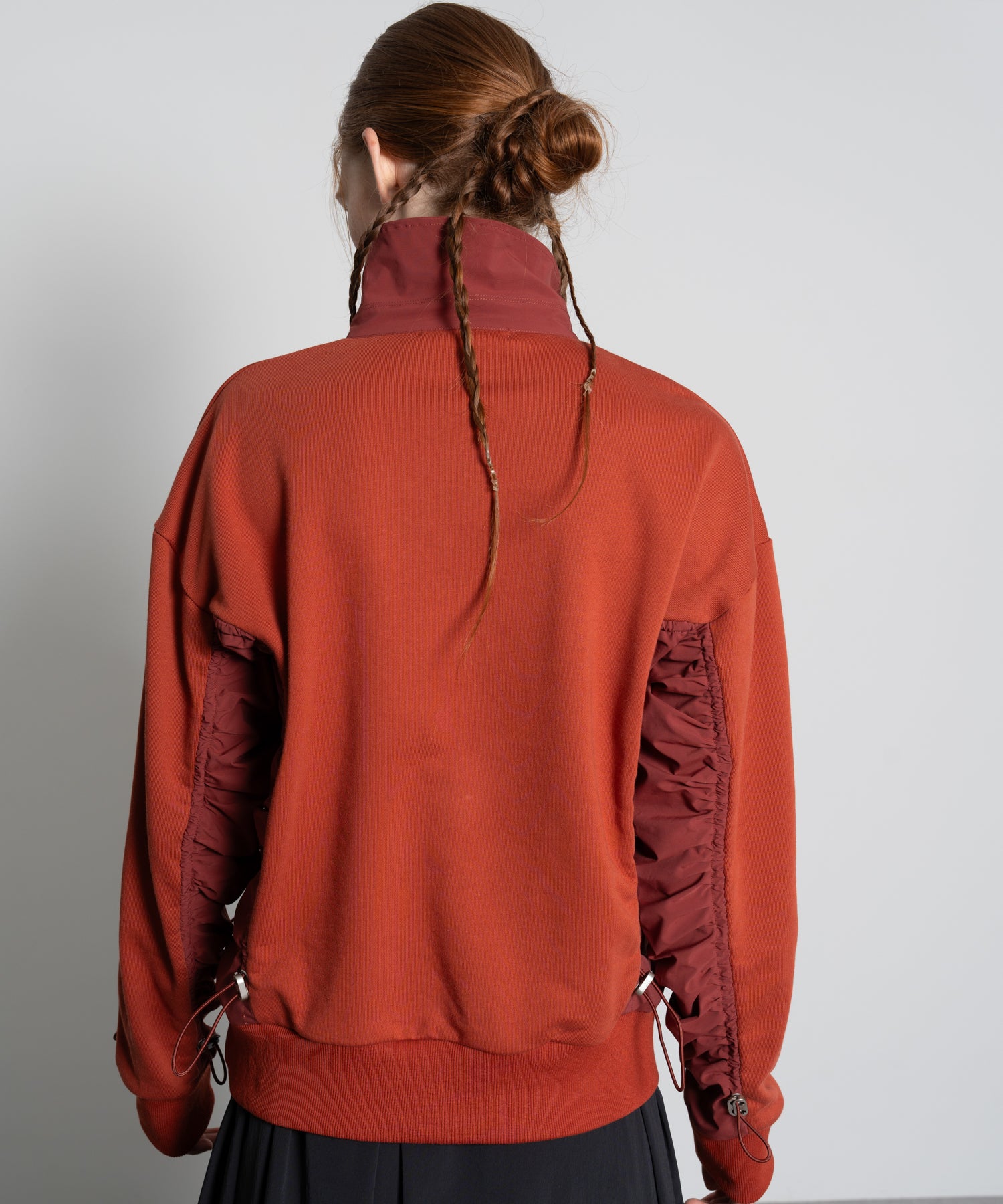 Gathered Sleeve Half-Zip Pullover