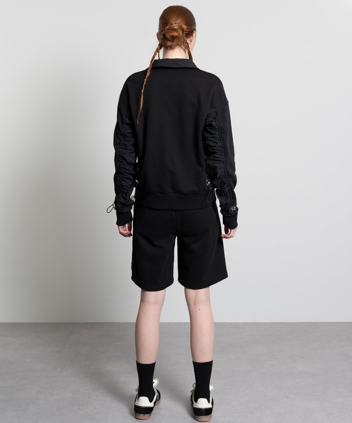 Gathered Sleeve Half-Zip Pullover
