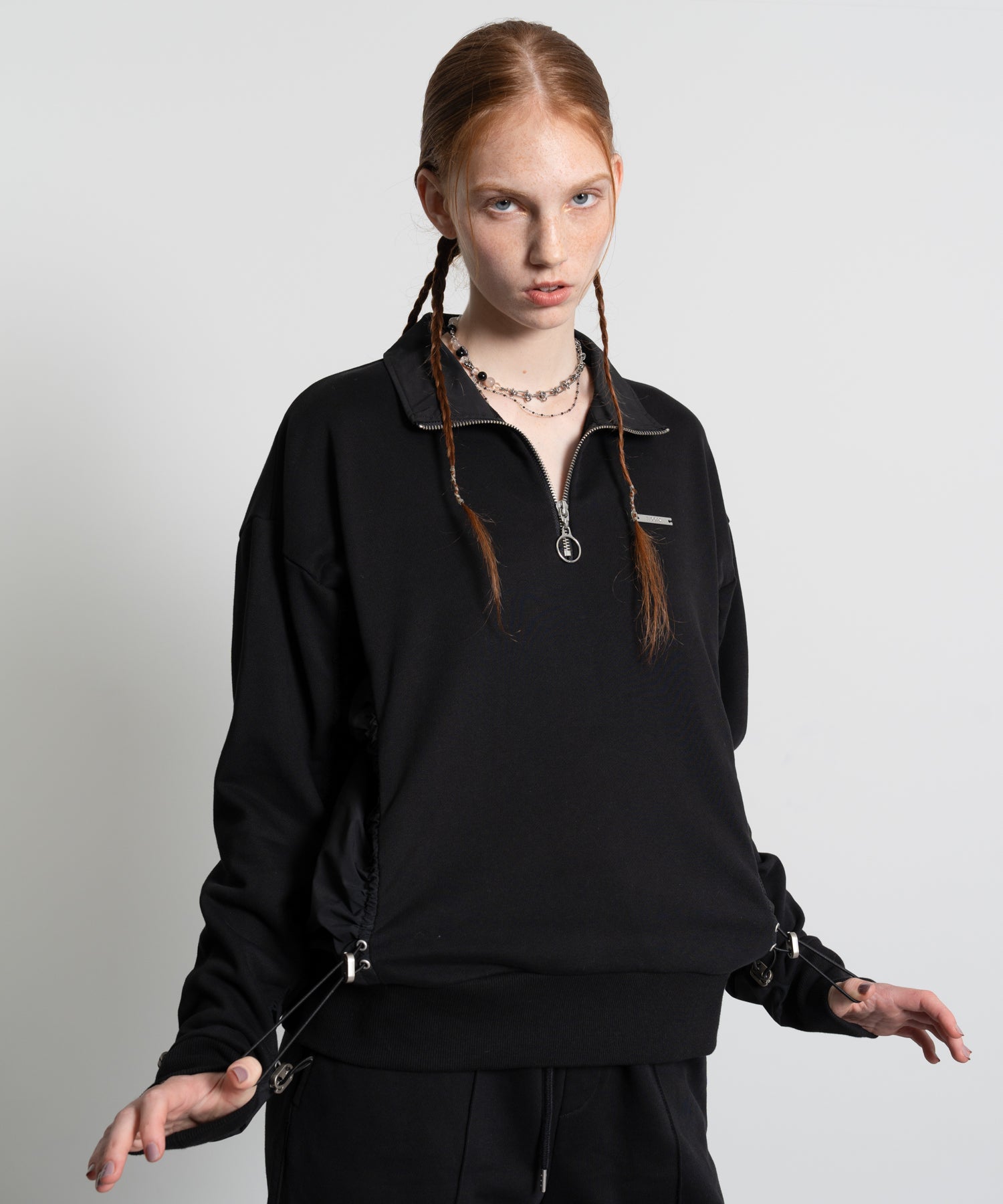 Gathered Sleeve Half-Zip Pullover