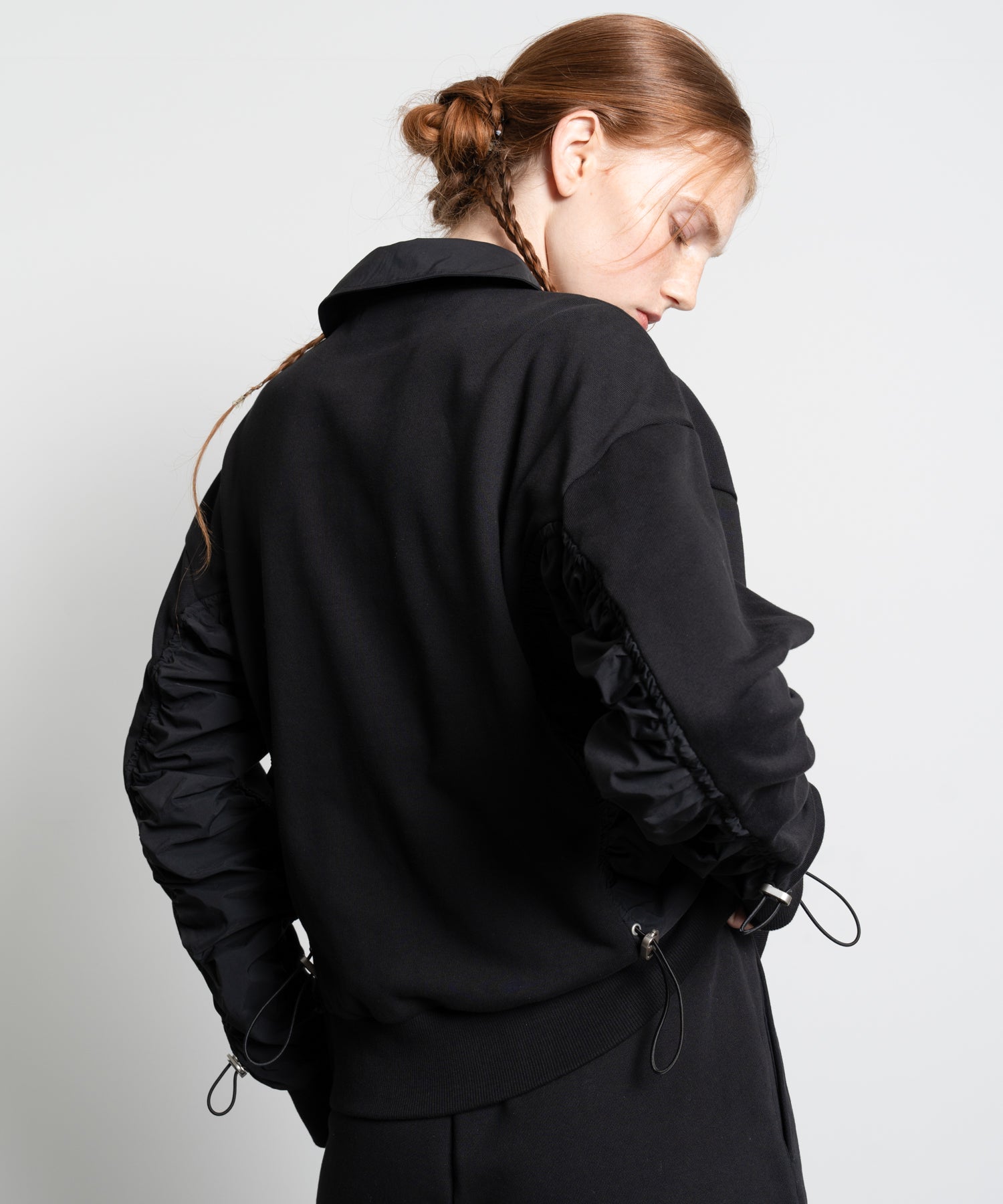 Gathered Sleeve Half-Zip Pullover