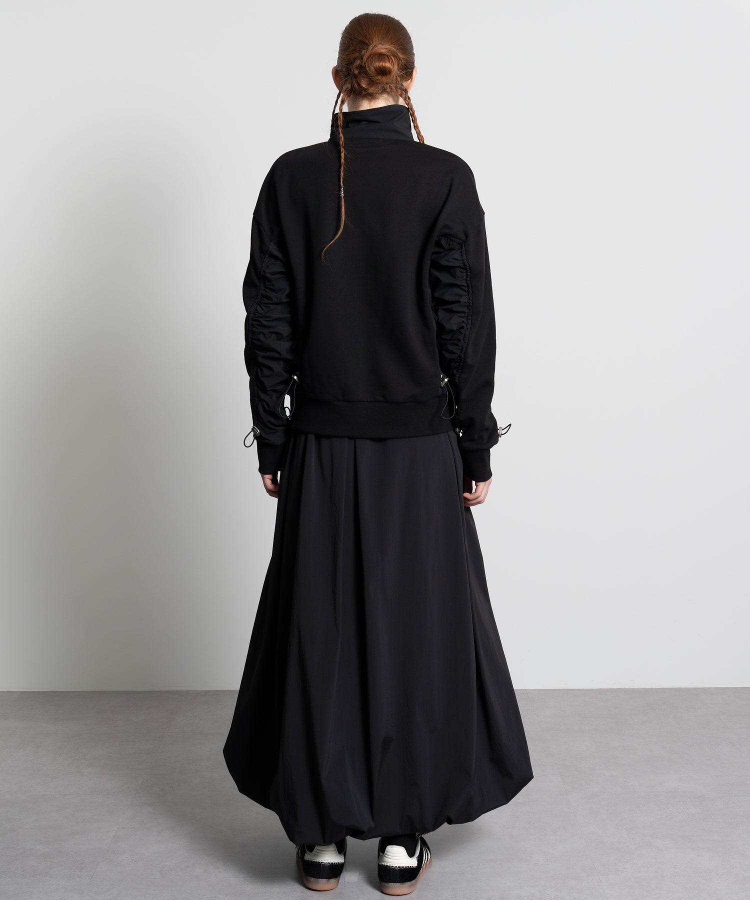 Gathered Sleeve Half-Zip Pullover