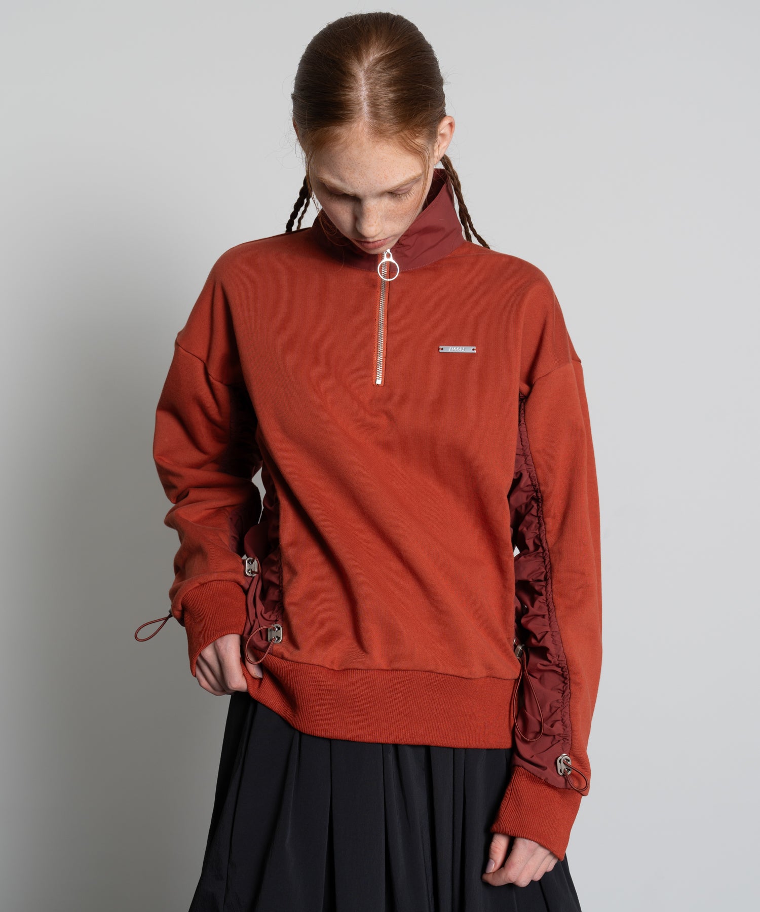 Gathered Sleeve Half-Zip Pullover