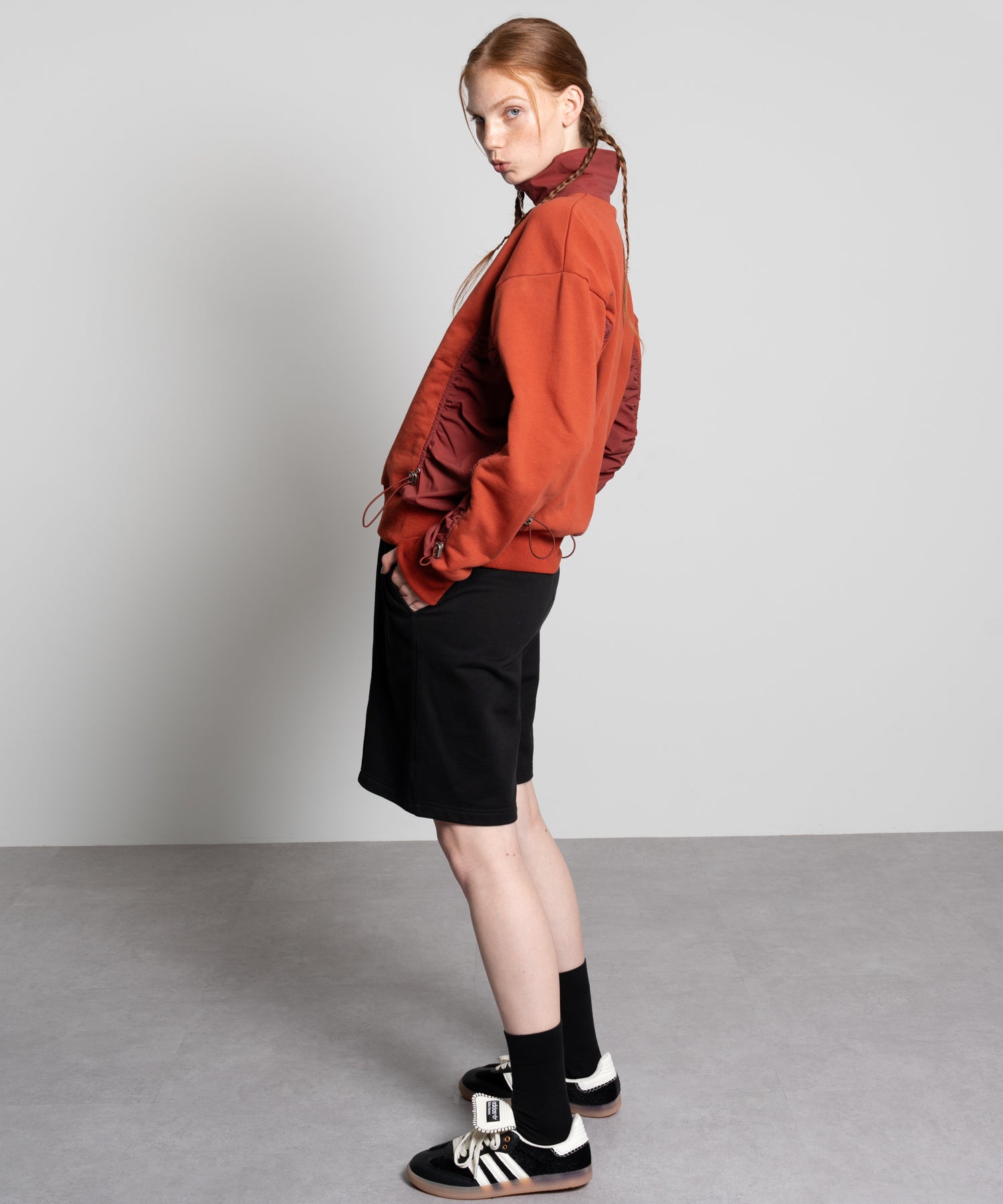Gathered Sleeve Half-Zip Pullover