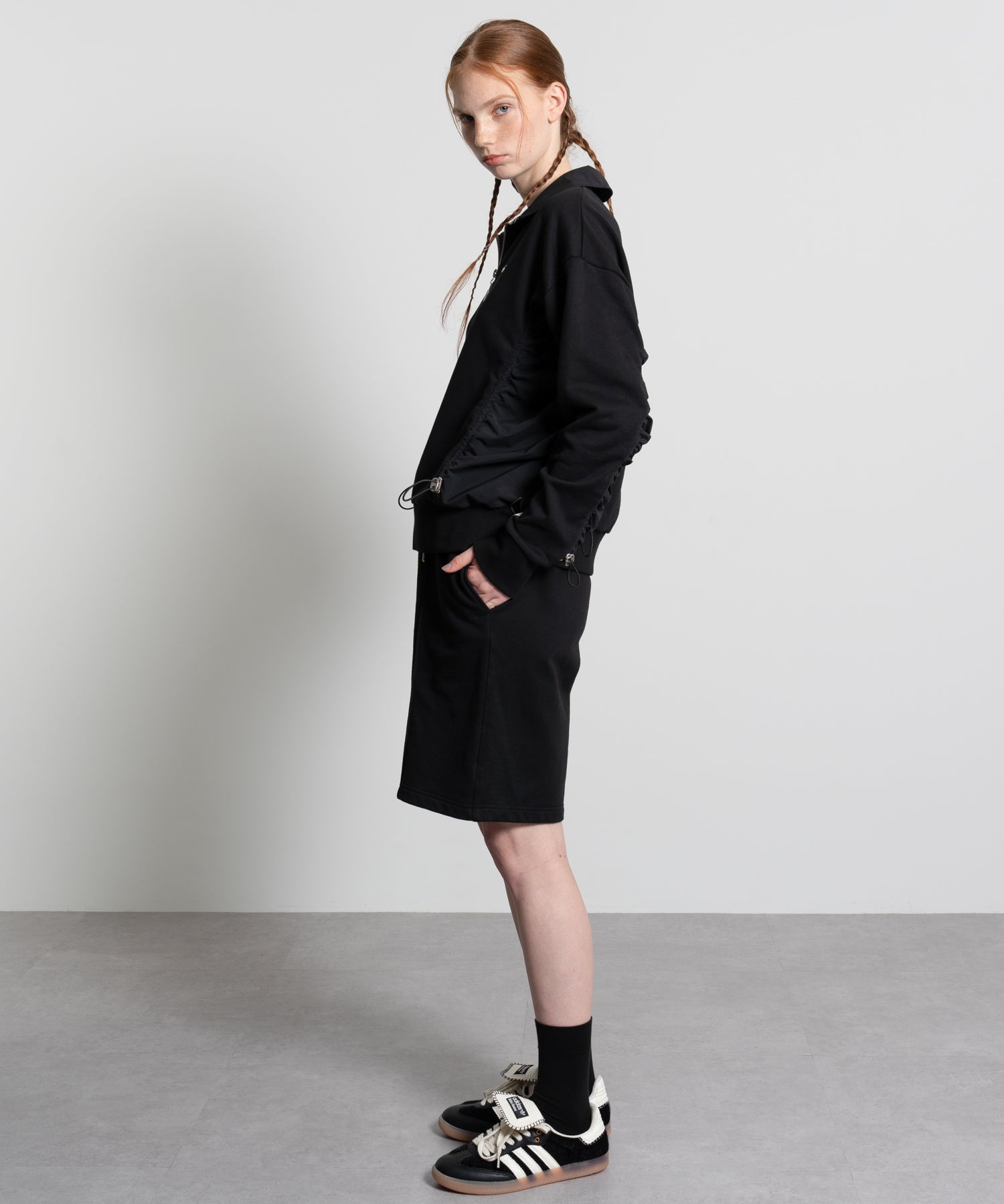 Gathered Sleeve Half-Zip Pullover