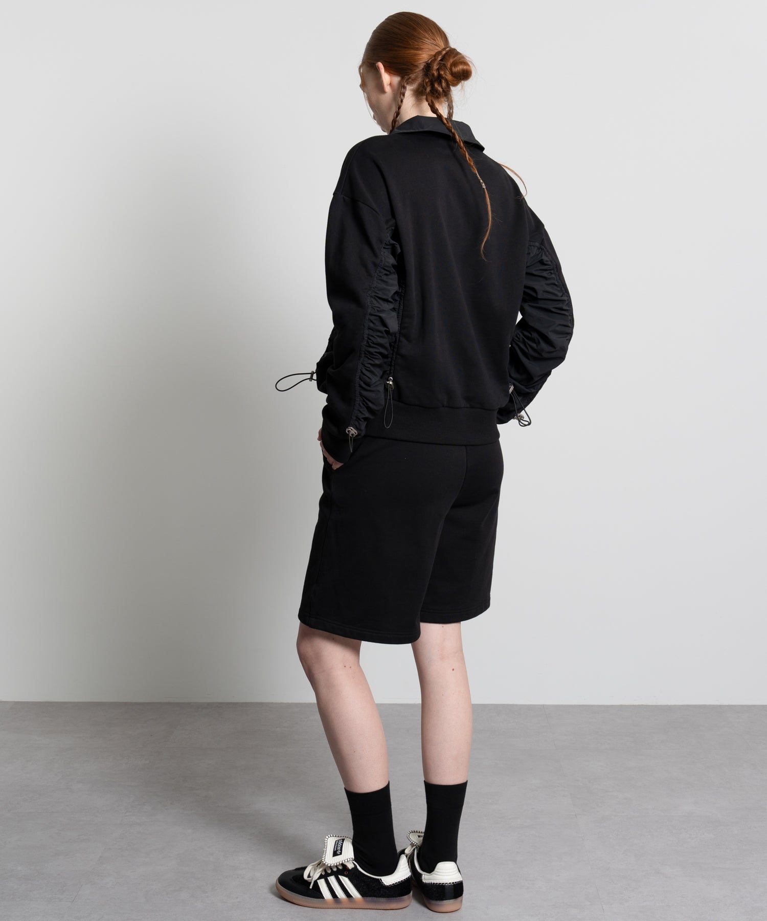 Gathered Sleeve Half-Zip Pullover