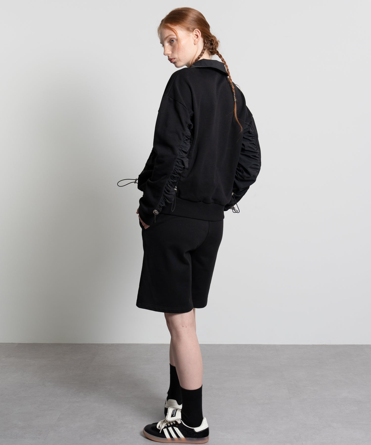 Gathered Sleeve Half-Zip Pullover