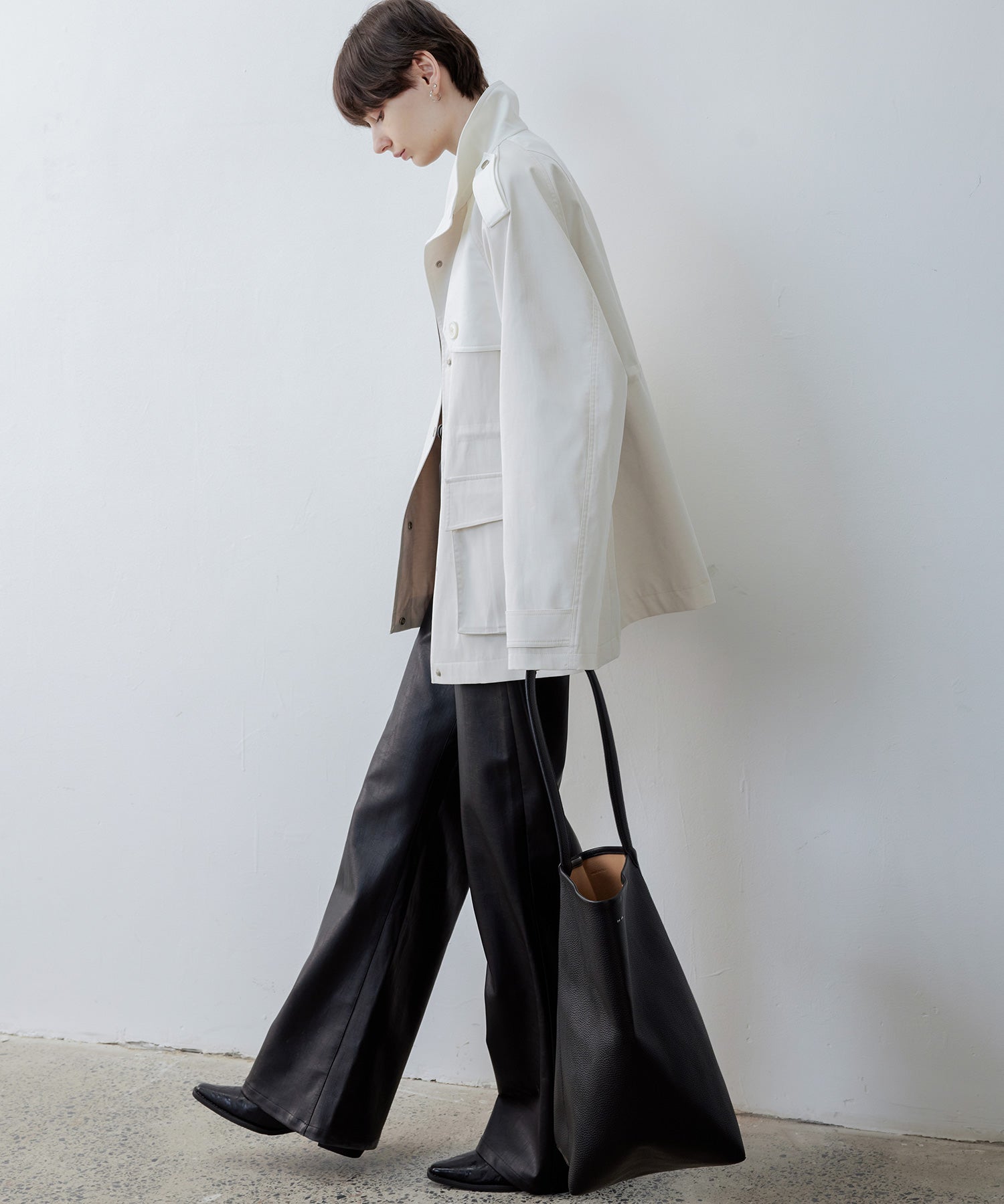 Minimalist White Stand Collar Military Jacket