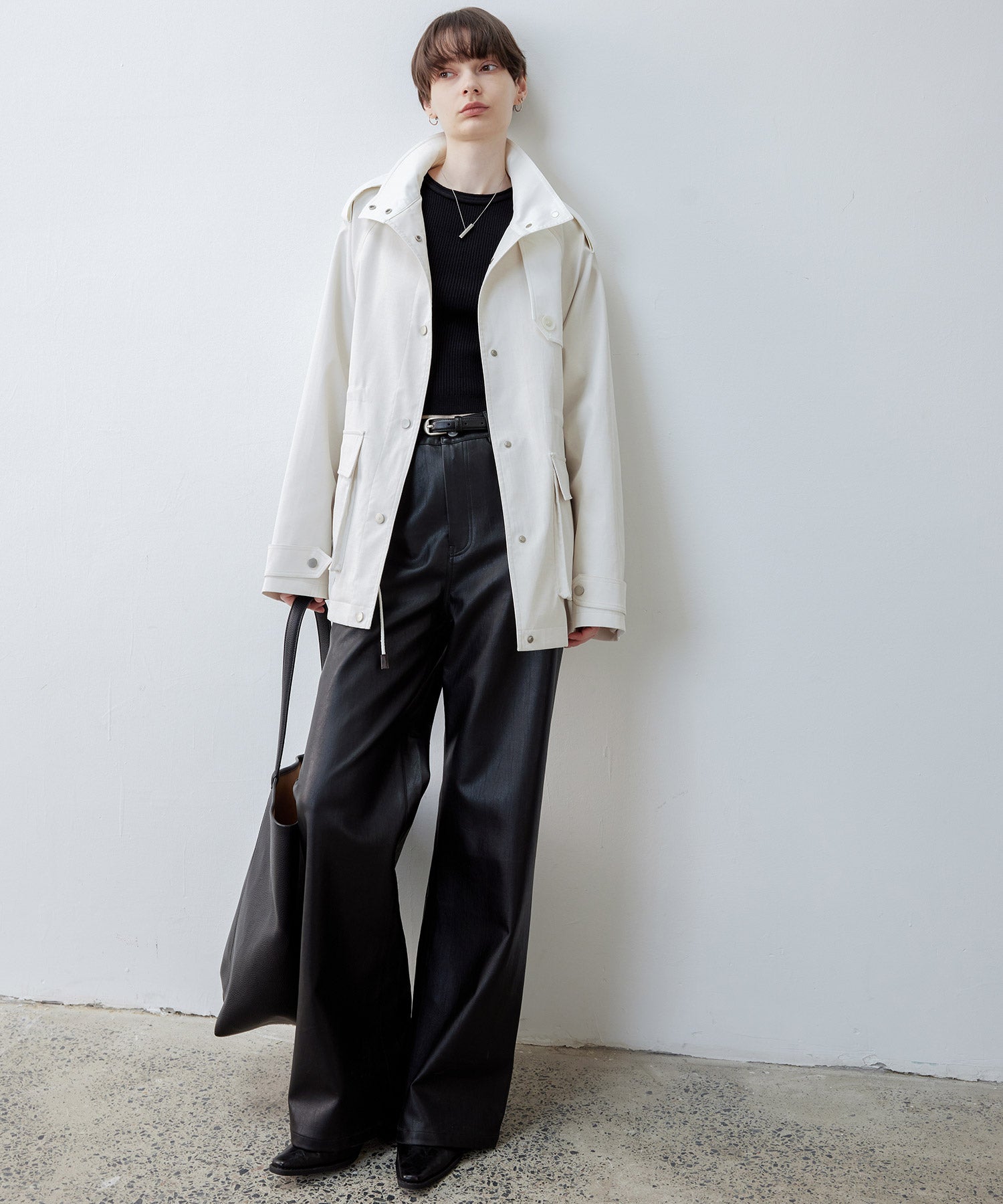 Minimalist White Stand Collar Military Jacket