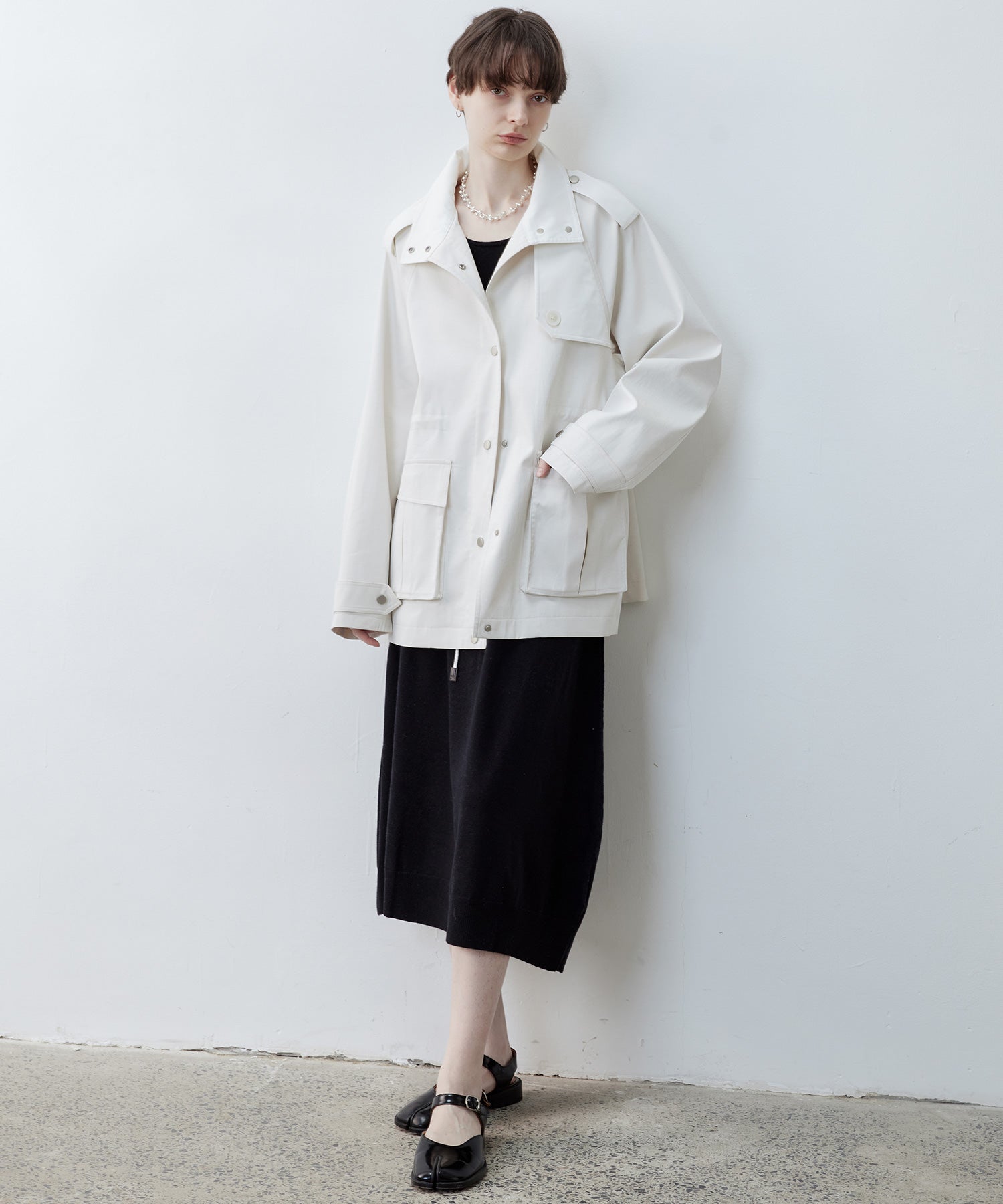 Minimalist White Stand Collar Military Jacket