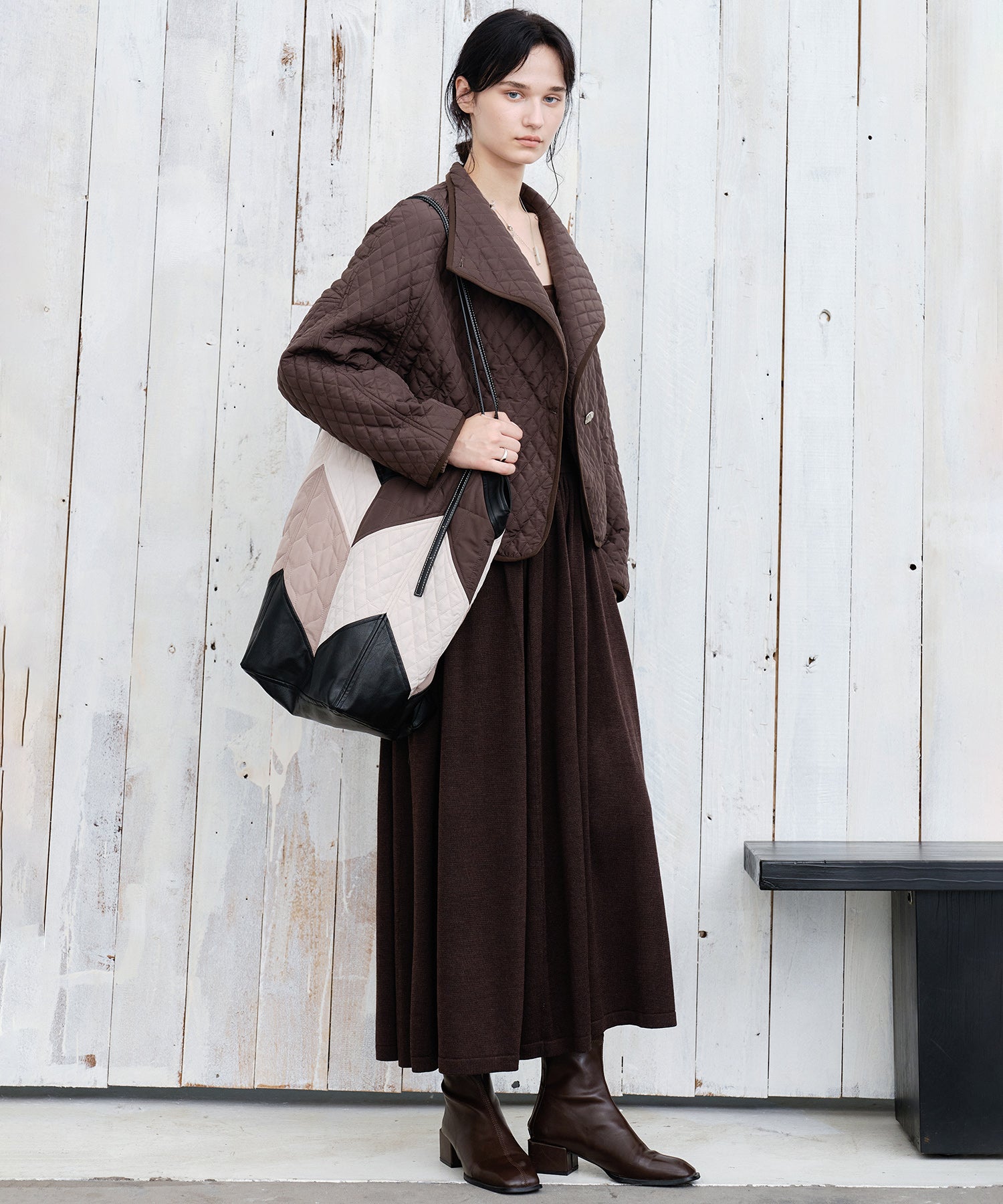 Geometric Colorblock Quilted Tote Bag