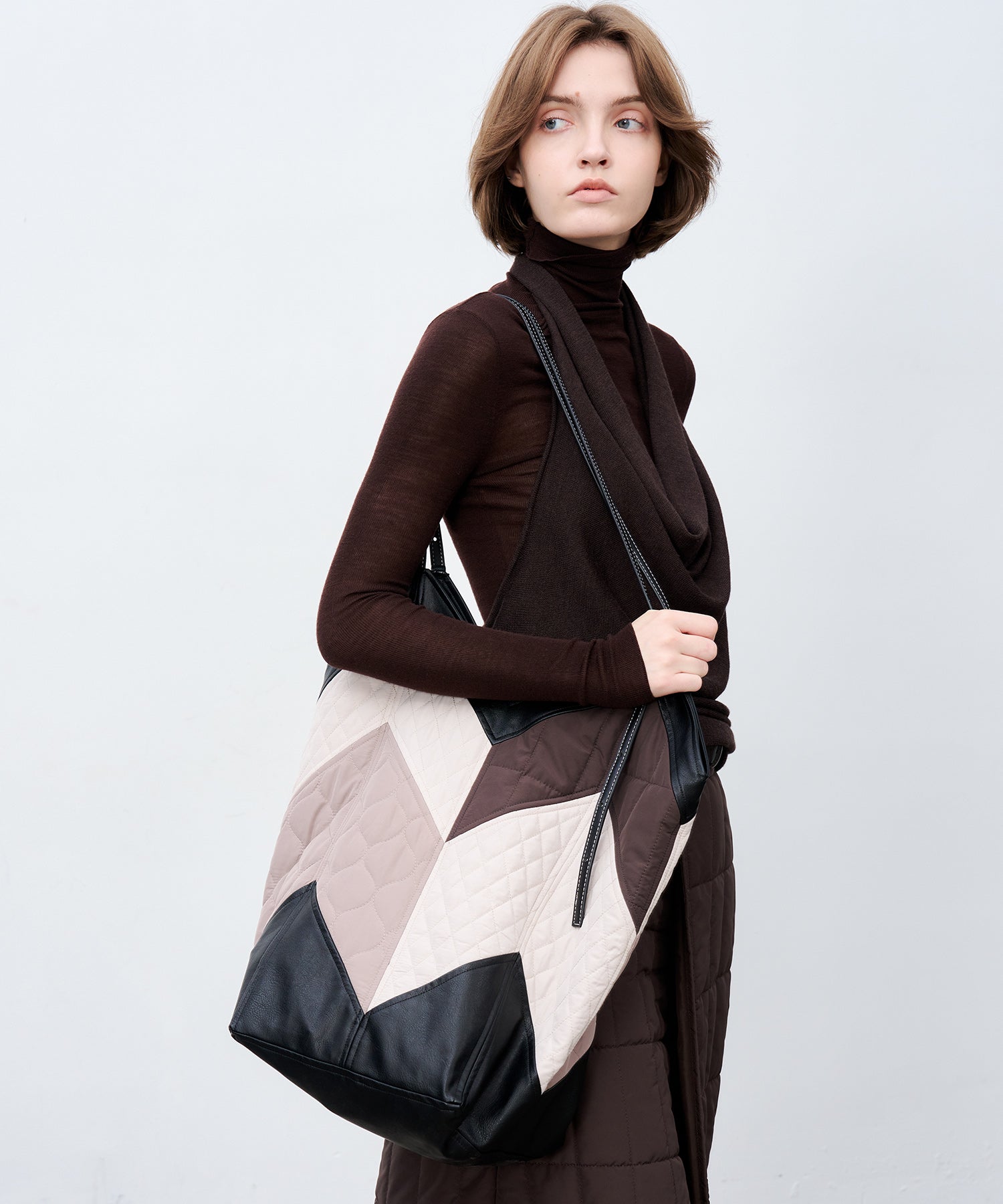 Geometric Colorblock Quilted Tote Bag