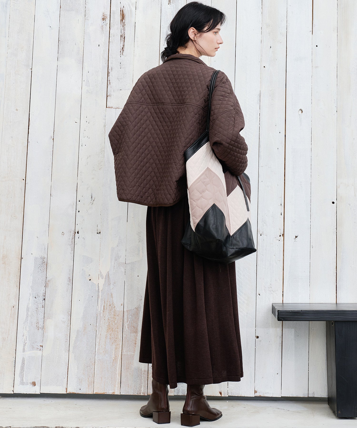 Geometric Colorblock Quilted Tote Bag