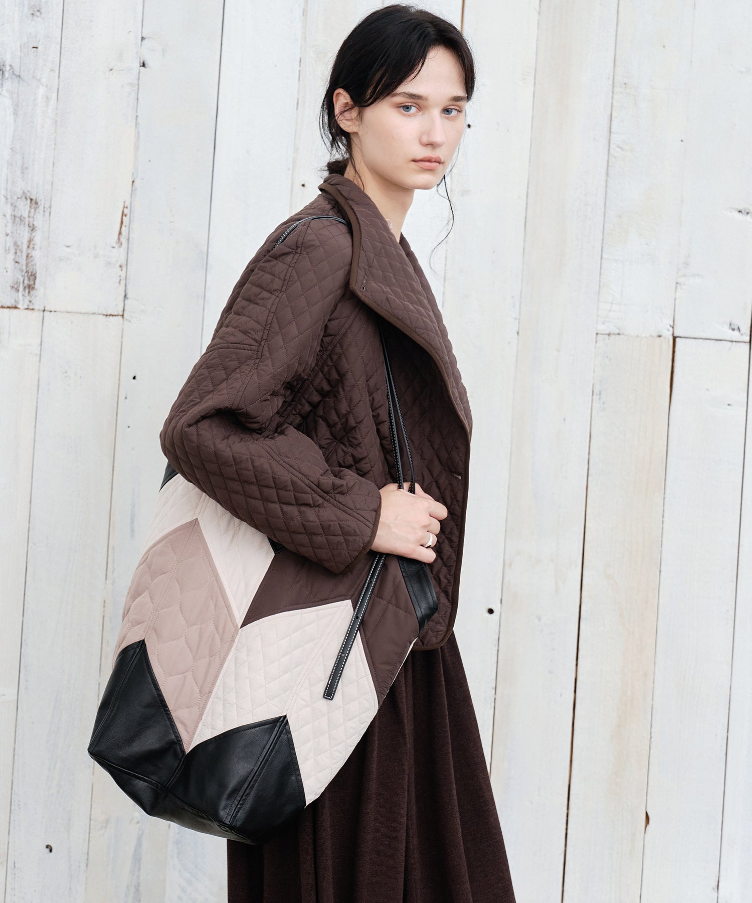 Geometric Colorblock Quilted Tote Bag