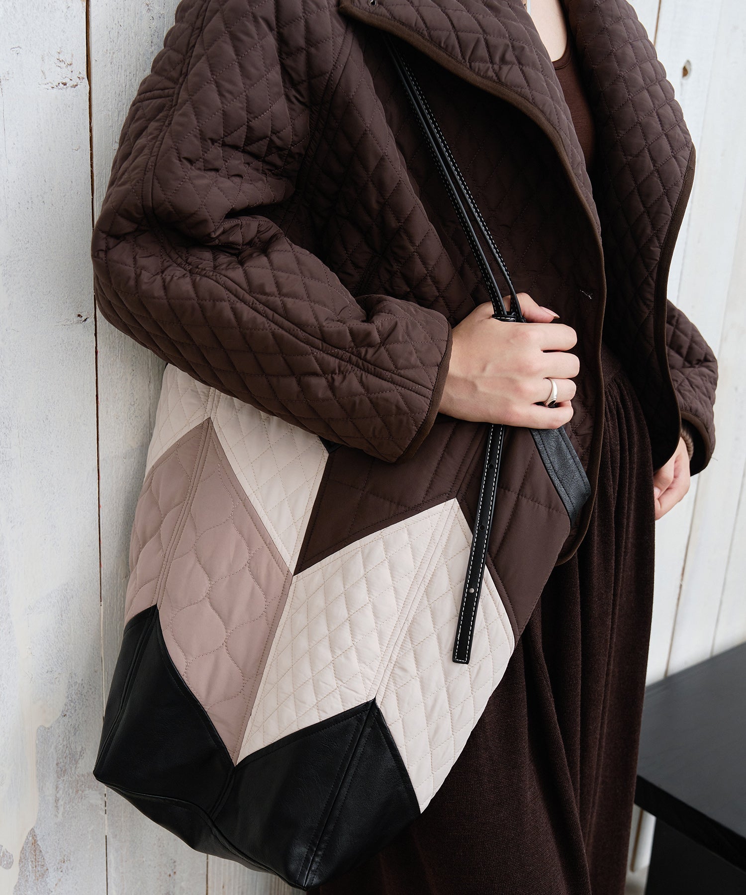 Geometric Colorblock Quilted Tote Bag